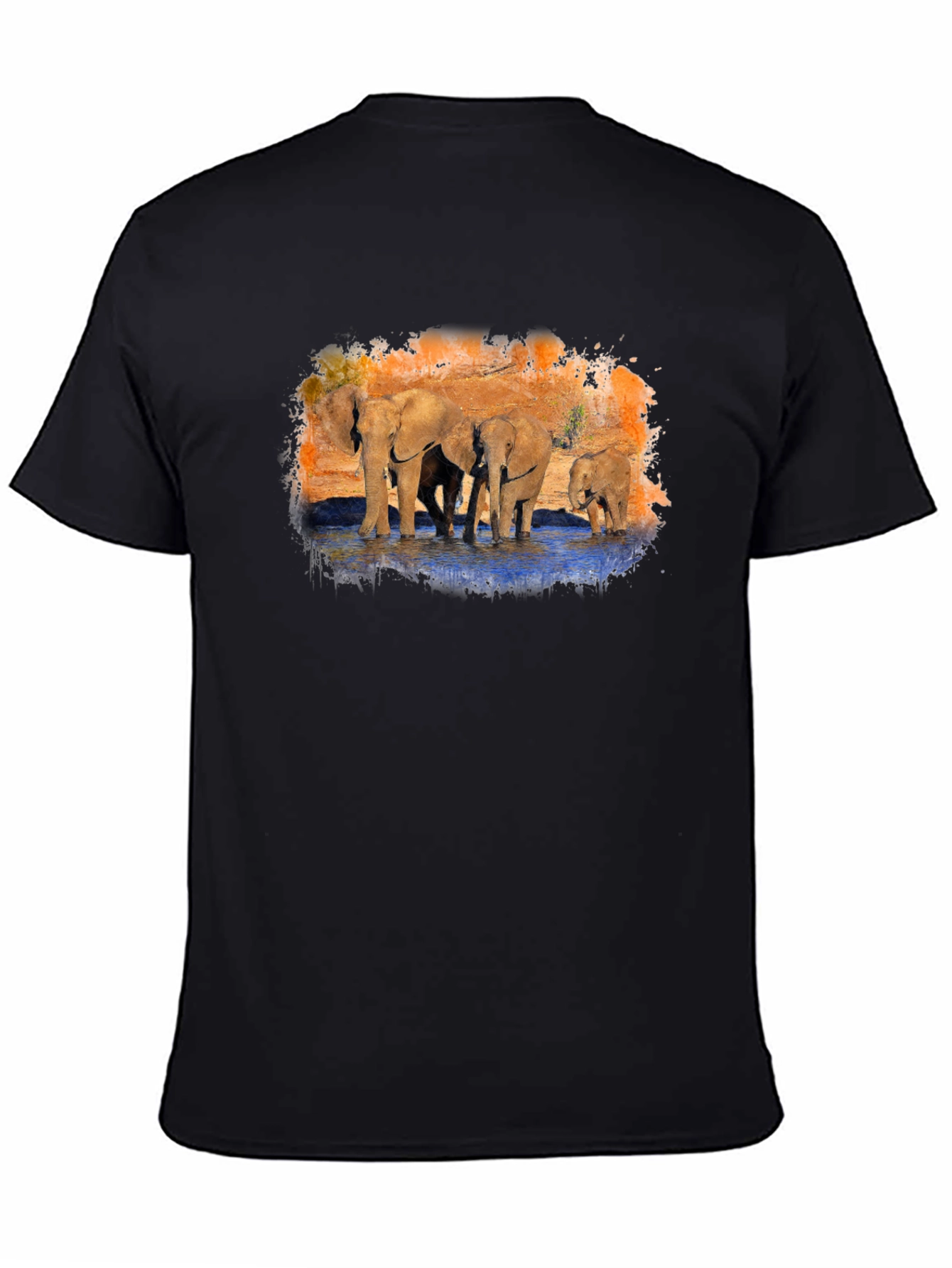 Elephant Family Graphic Print Black T-Shirt