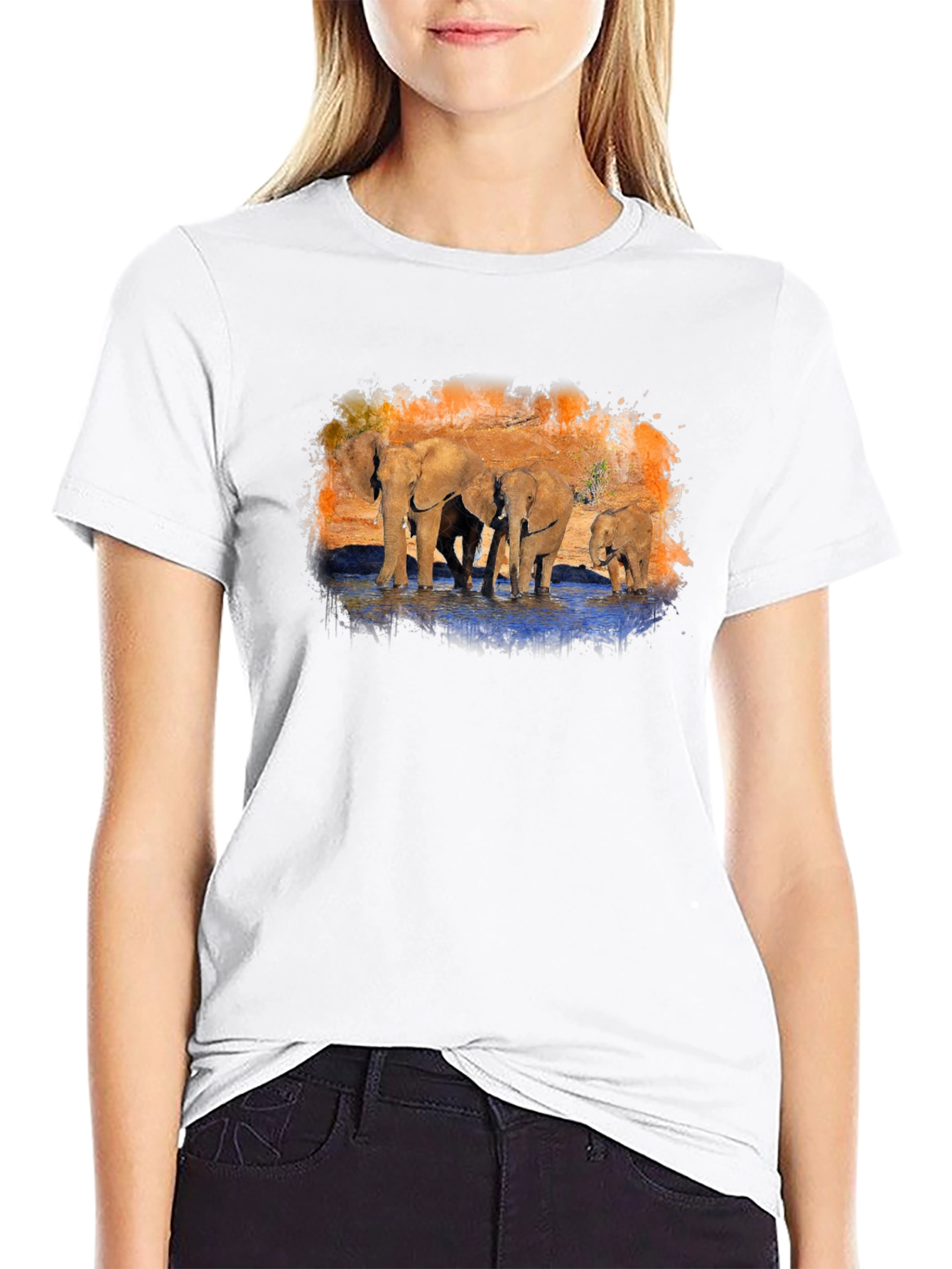 Elephant Family Graphic Print Black T-Shirt