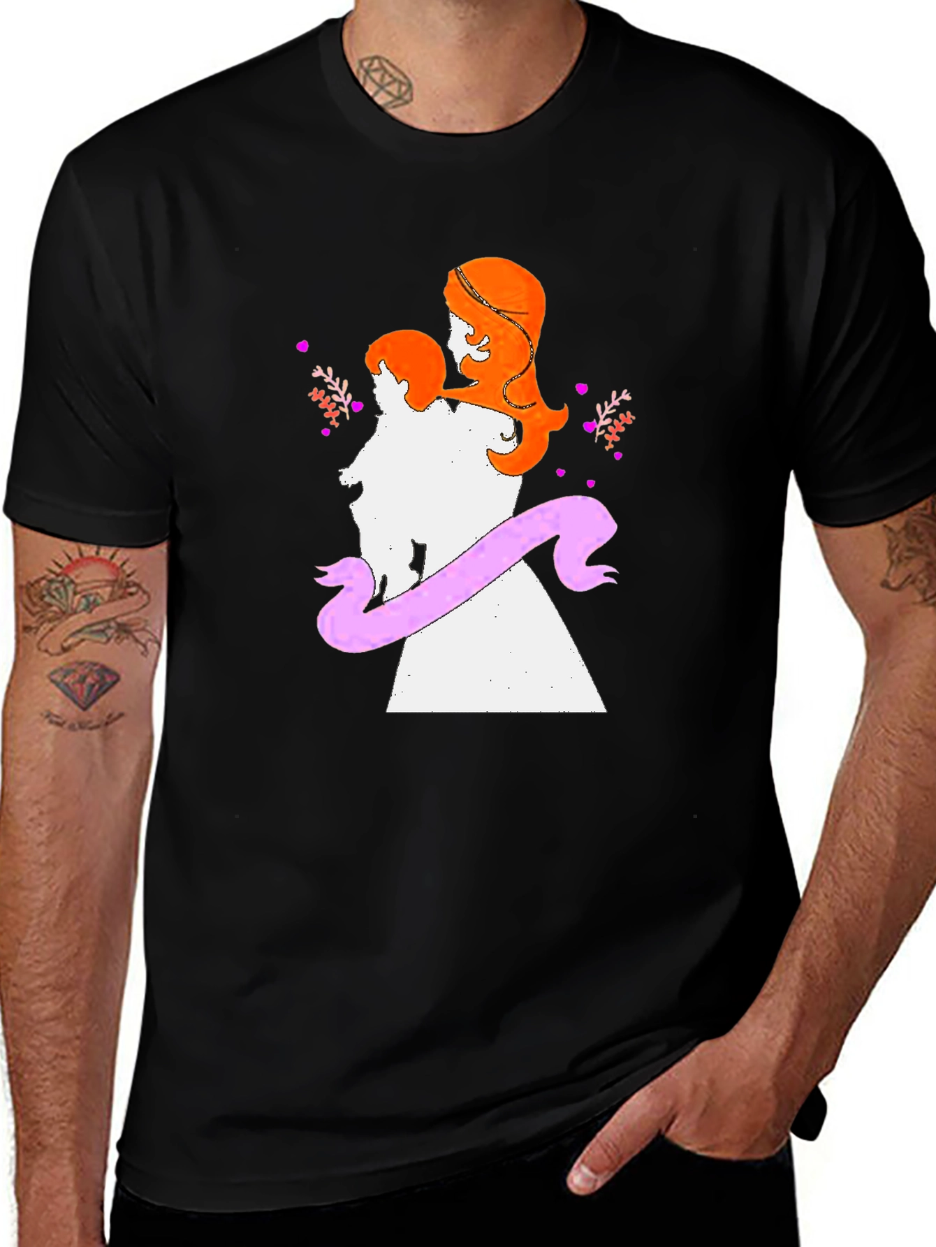 Mother and Child Graphic Tee - Soft Black Cotton