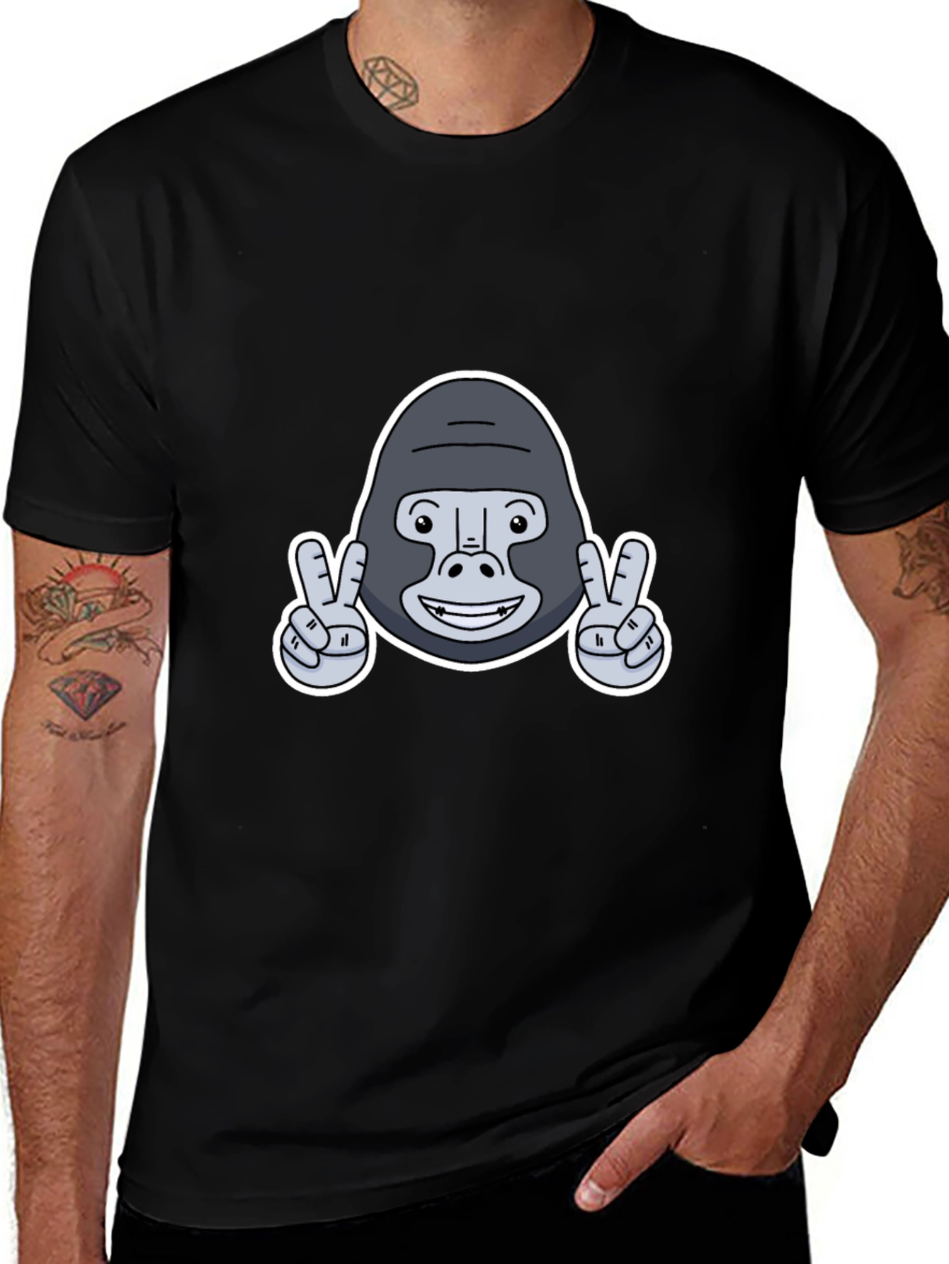 Peace Gorilla Graphic Tee - Black Cotton Blend