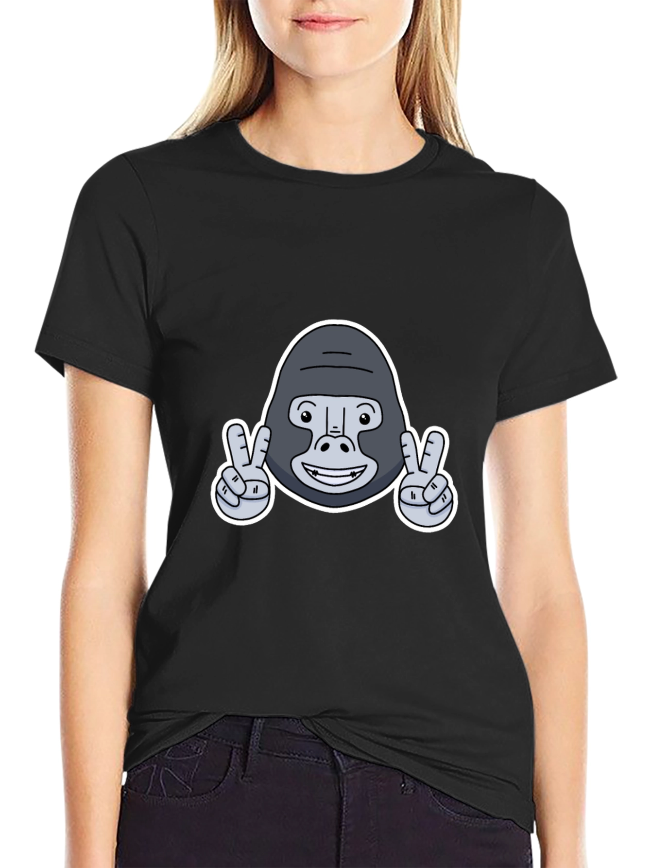 Peace Gorilla Graphic Tee - Black Cotton Blend