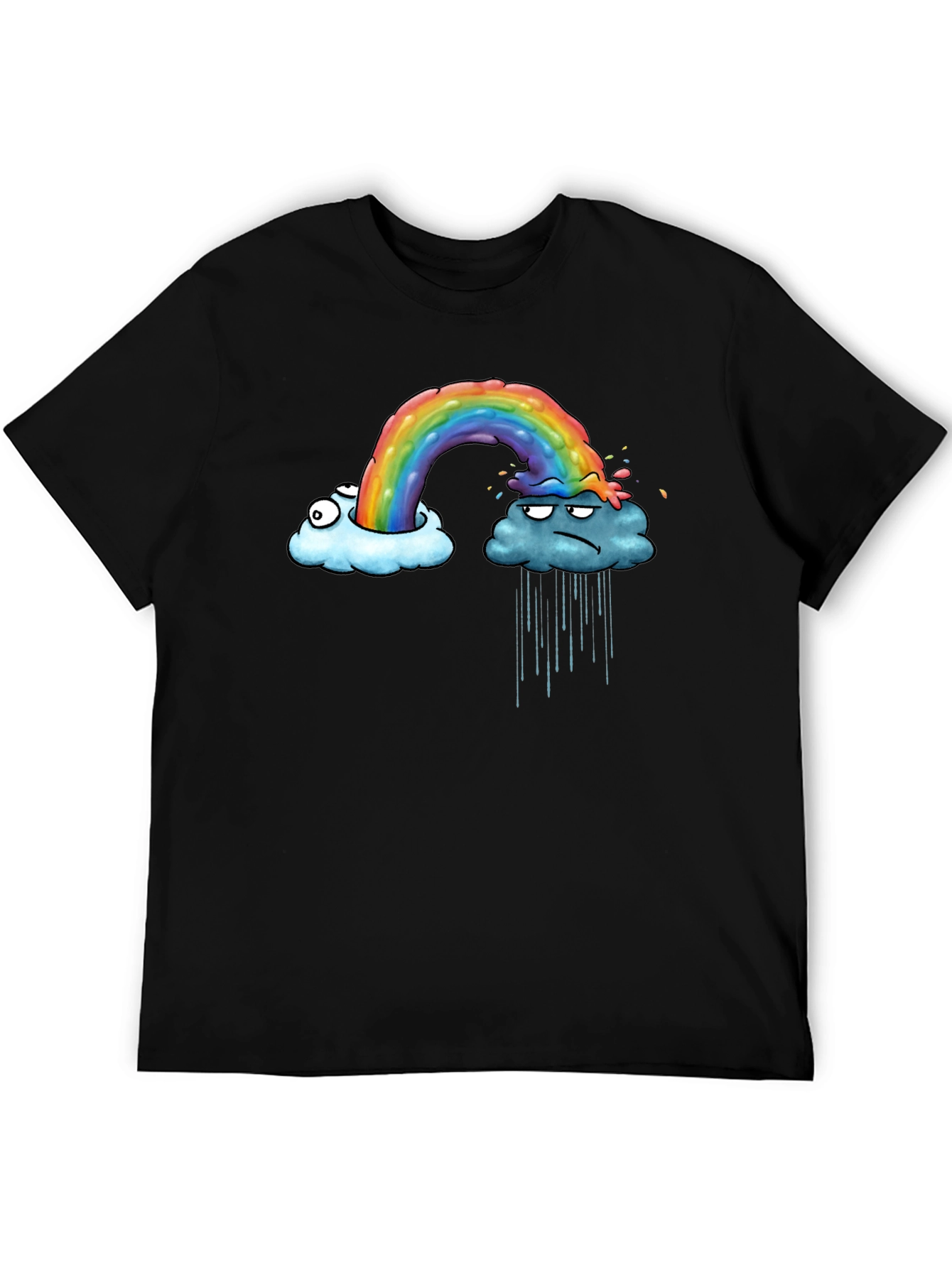 Rainbow Cloud Graphic Print Black T-Shirt