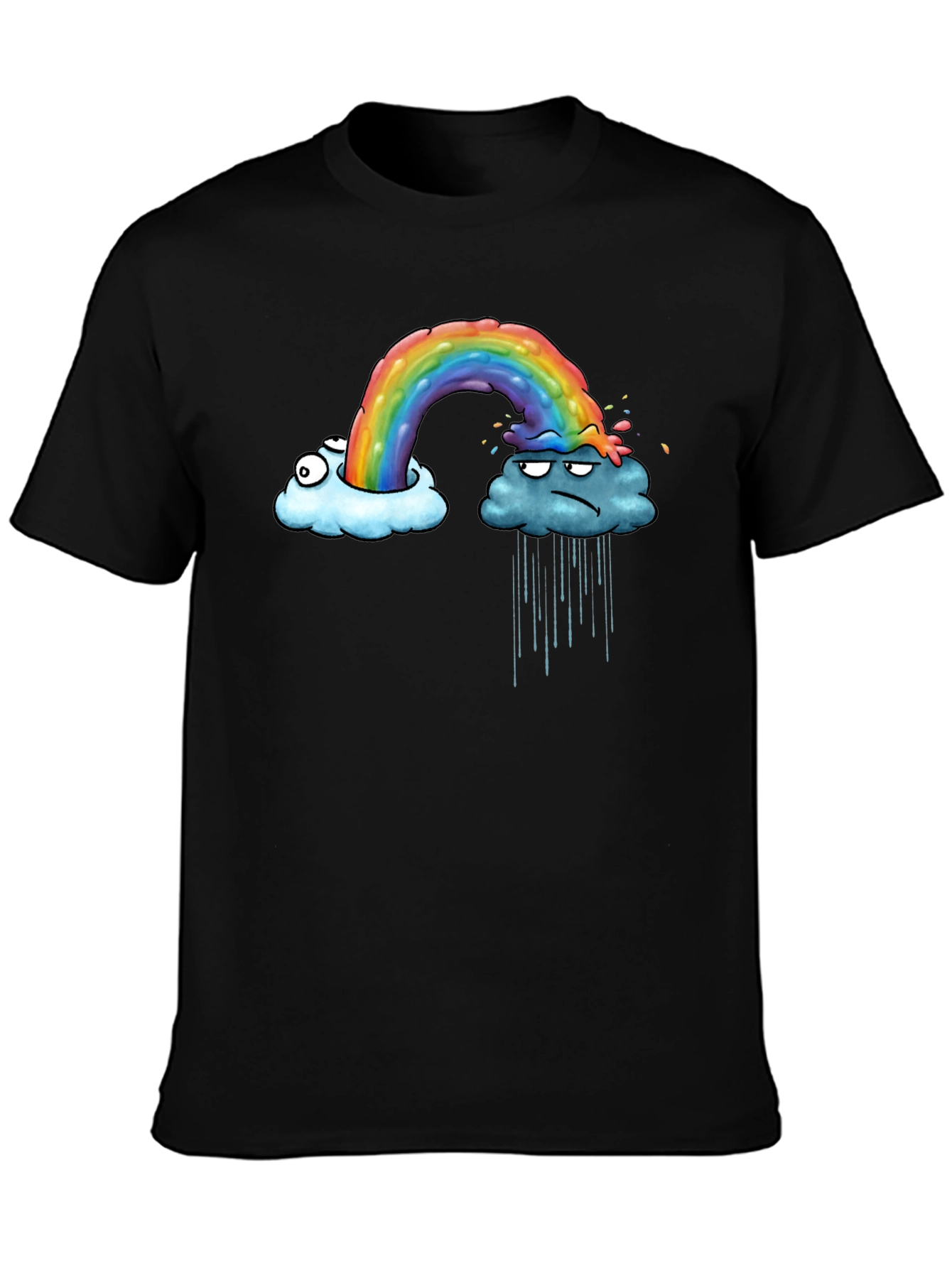 Rainbow Cloud Graphic Print Black T-Shirt