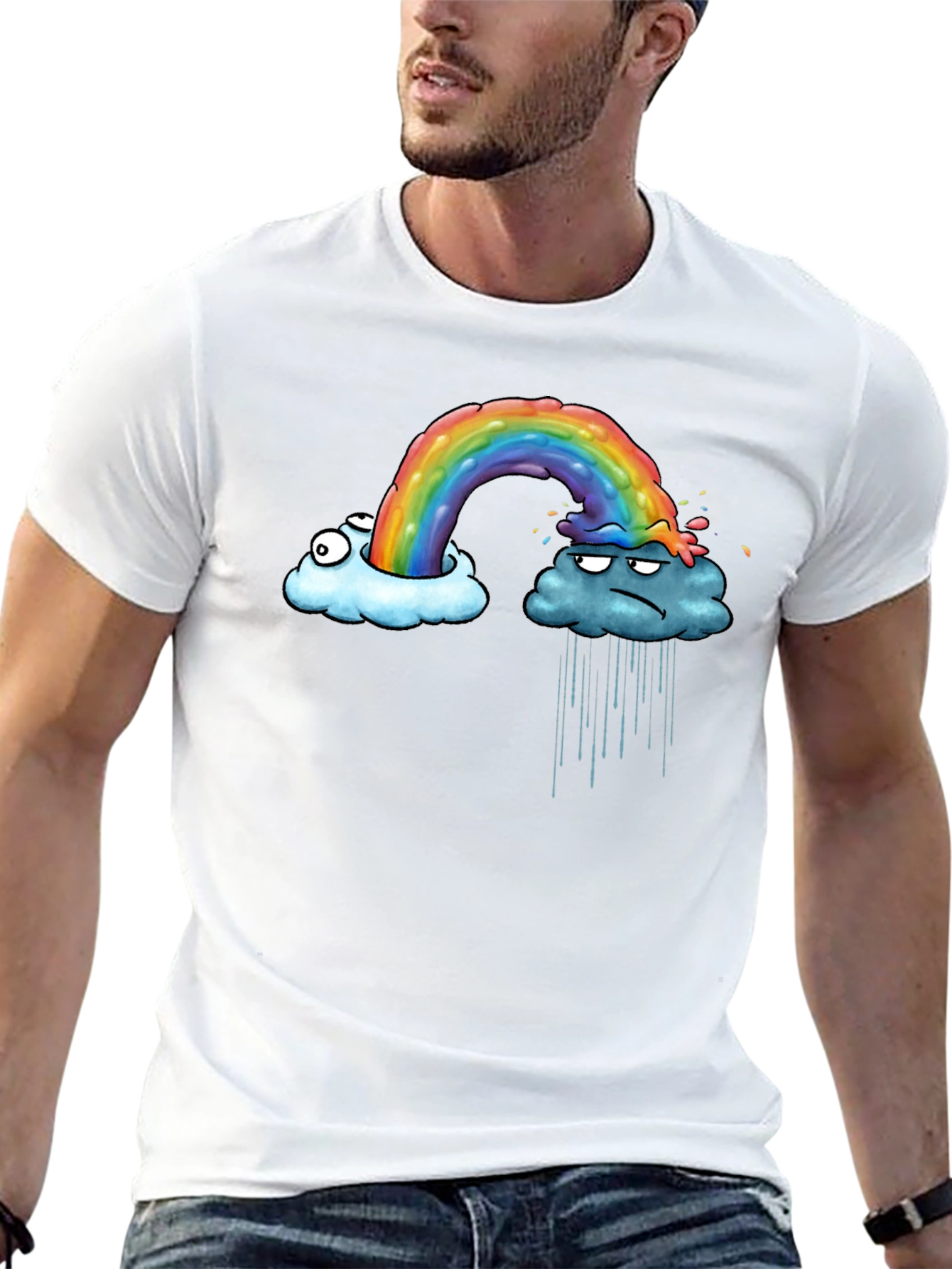 Rainbow Cloud Graphic Print Black T-Shirt