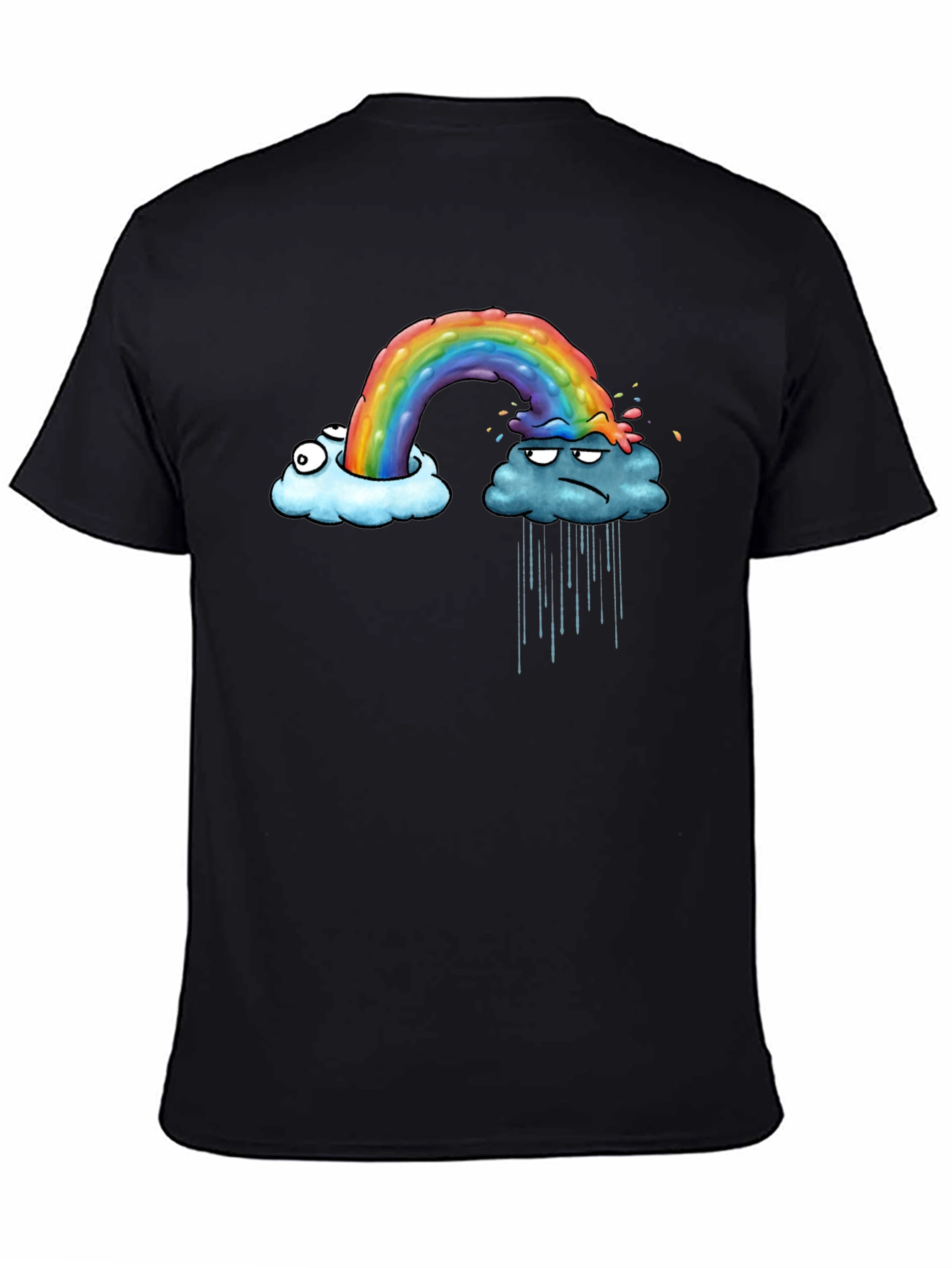 Rainbow Cloud Graphic Print Black T-Shirt
