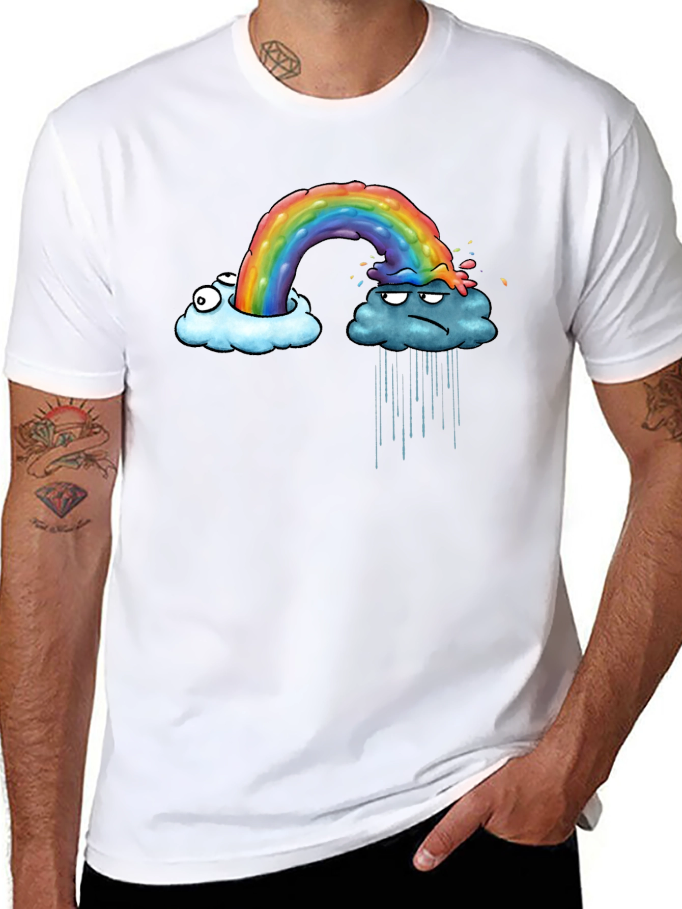 Rainbow Cloud Graphic Print Black T-Shirt
