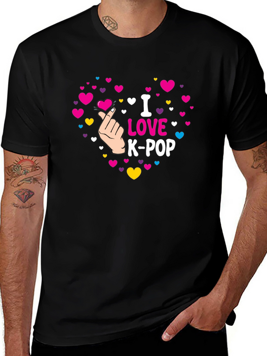 I Love K-Pop Heart Graphic Black T-Shirt