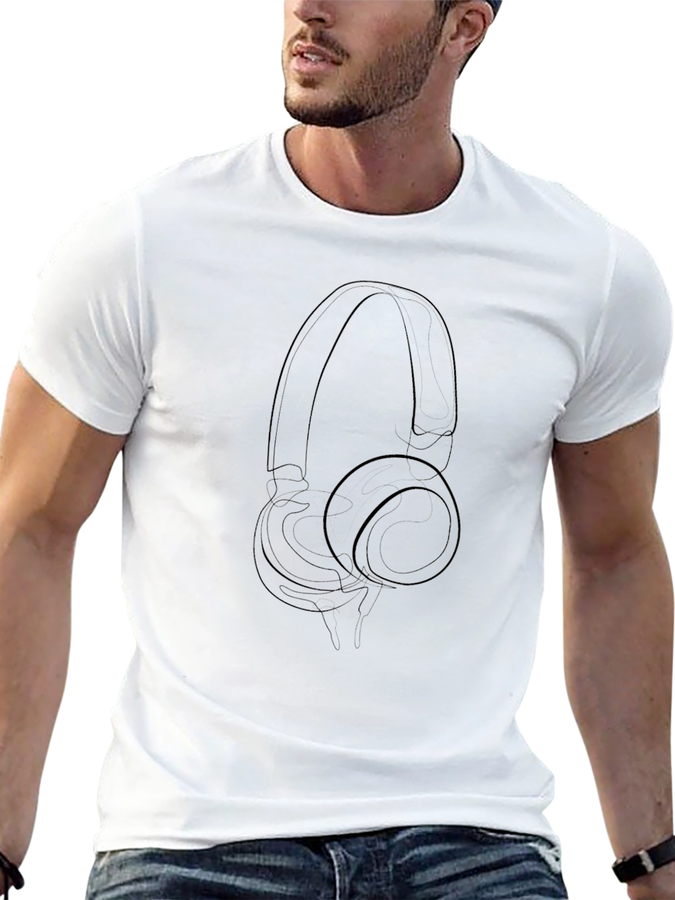 Minimalist Headphone Outline Black T-Shirt