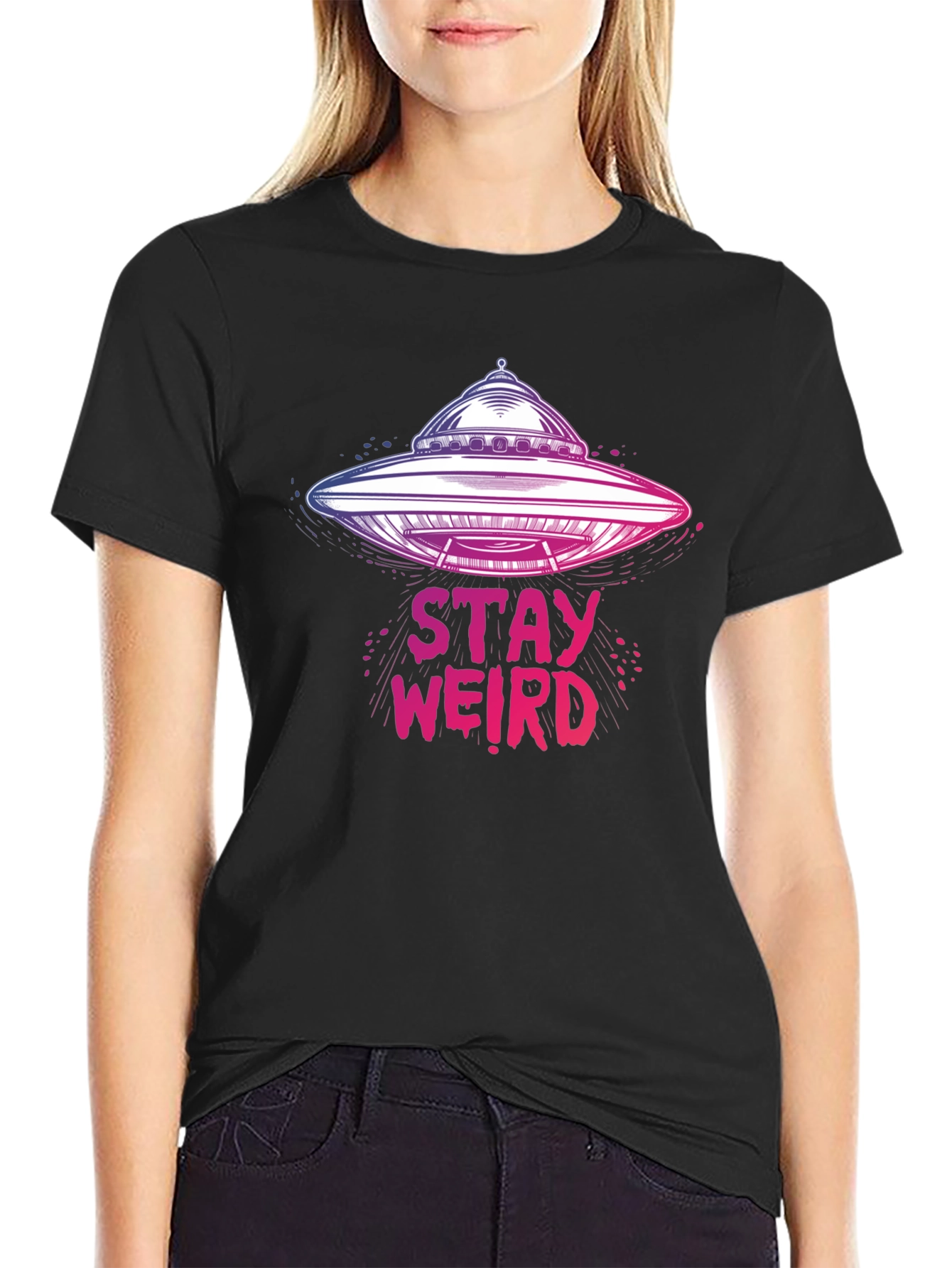 Stay Weird UFO Graphic Tee - Unique Novelty T-Shirt