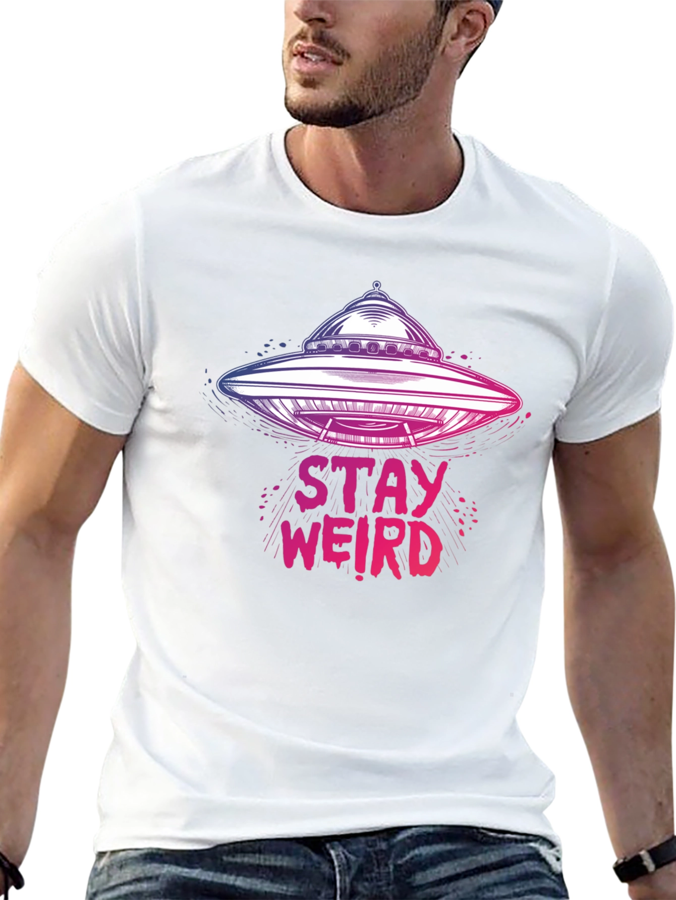 Stay Weird UFO Graphic Tee - Unique Novelty T-Shirt