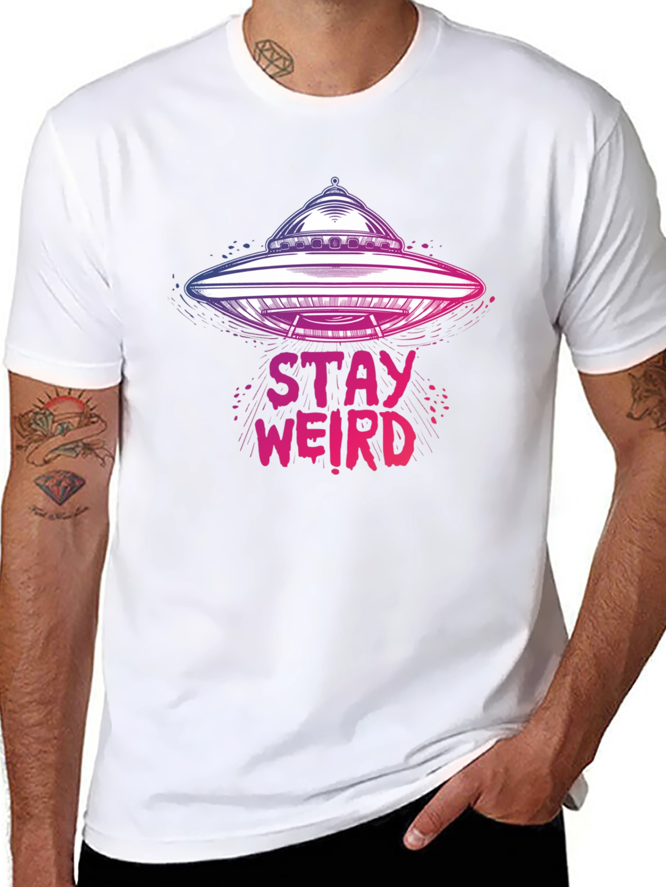 Stay Weird UFO Graphic Tee - Unique Novelty T-Shirt