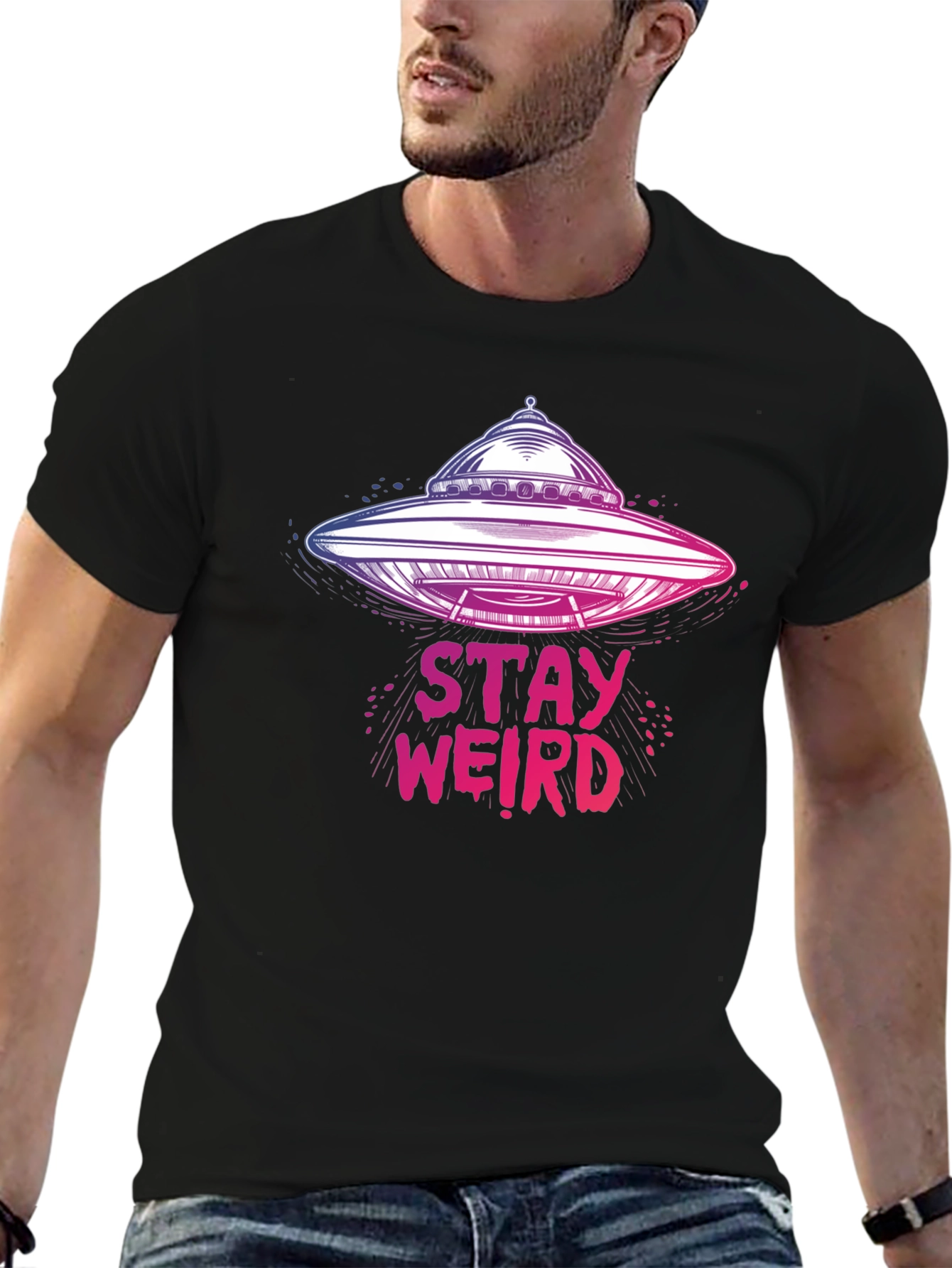Stay Weird UFO Graphic Tee - Unique Novelty T-Shirt