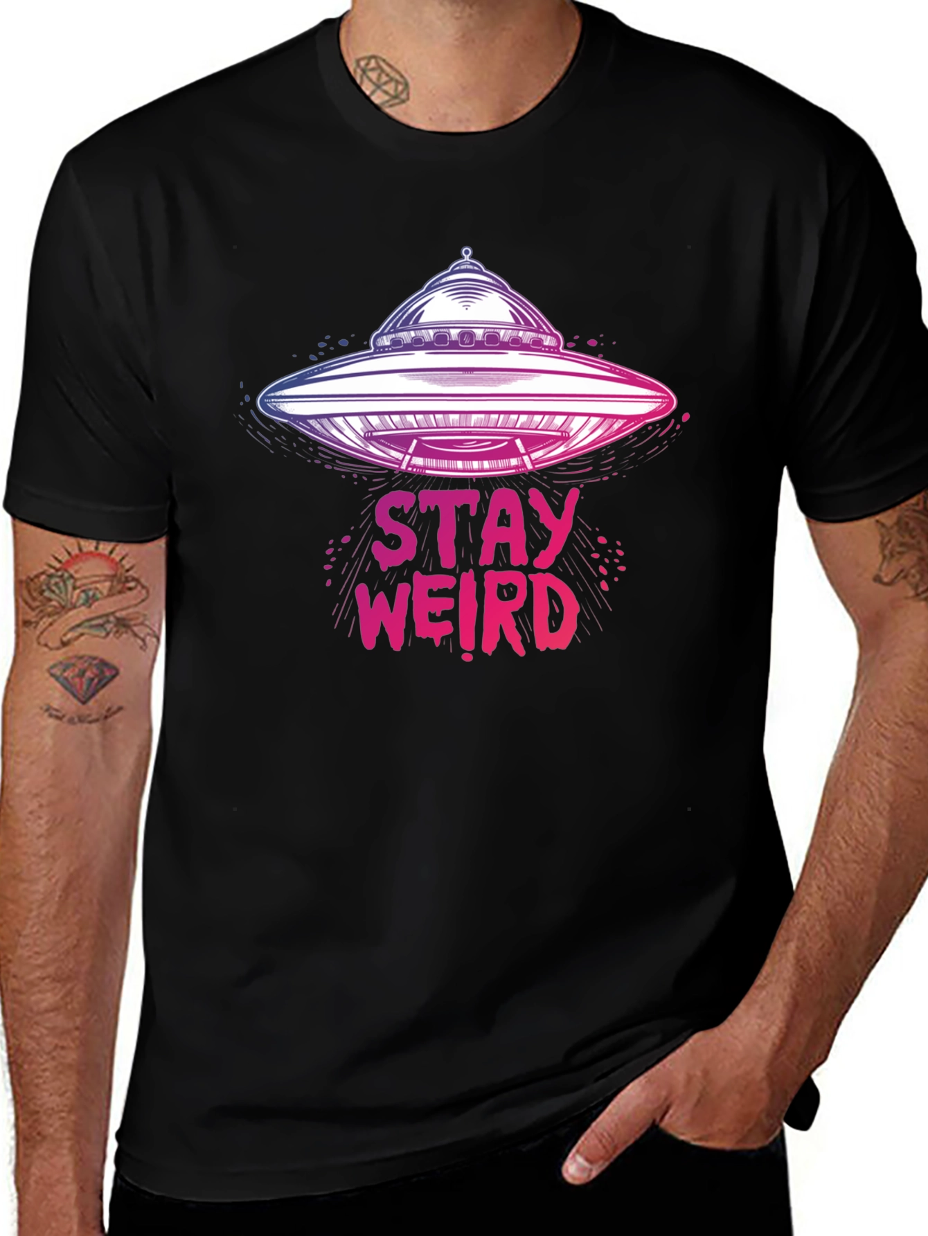 Stay Weird UFO Graphic Tee - Unique Novelty T-Shirt