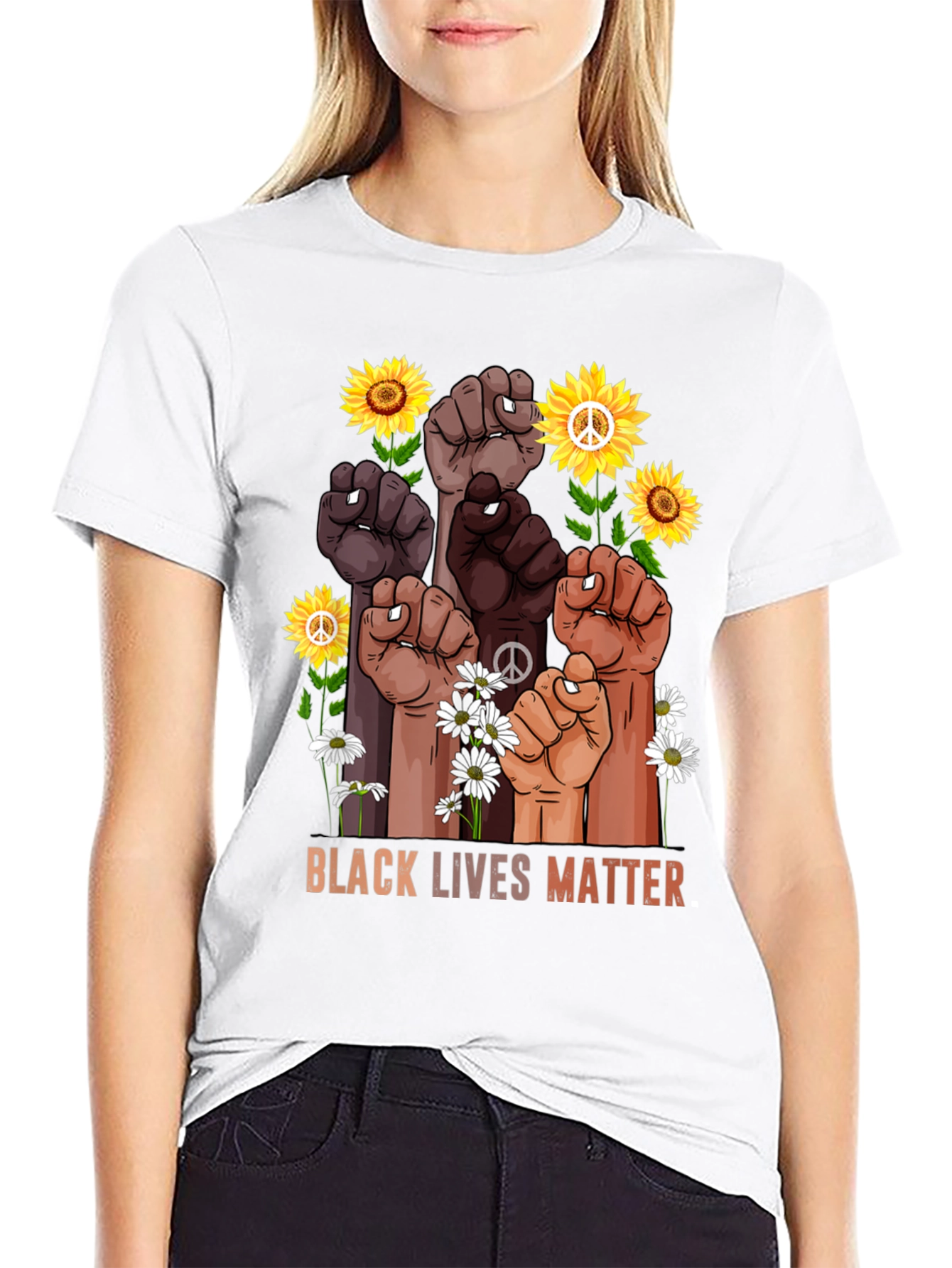 BLM Fist Flowers Graphic T-Shirt