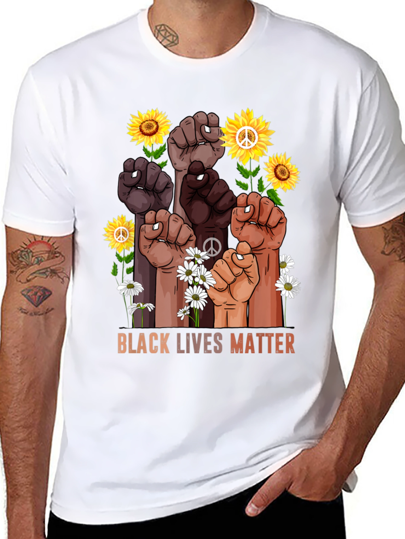 BLM Fist Flowers Graphic T-Shirt