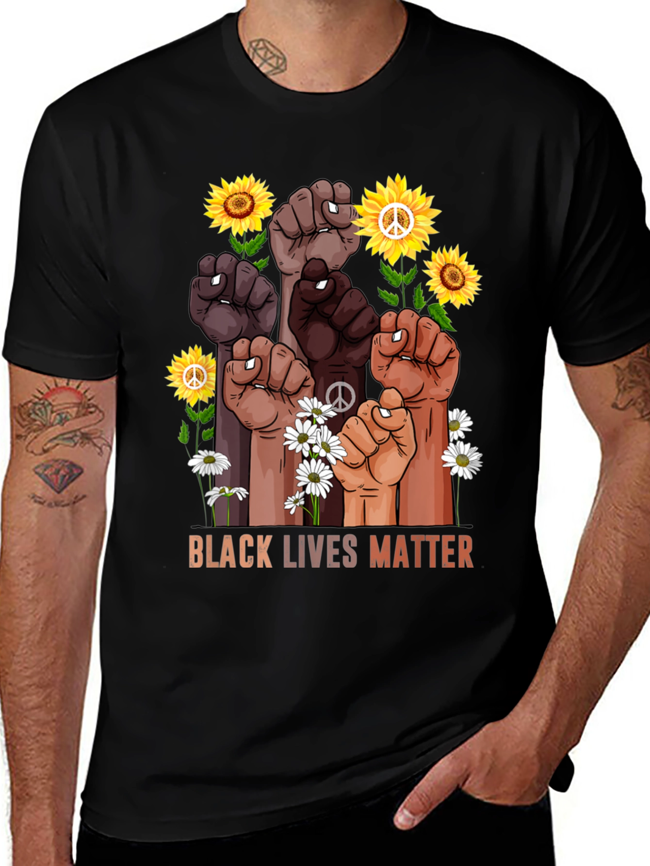 BLM Fist Flowers Graphic T-Shirt