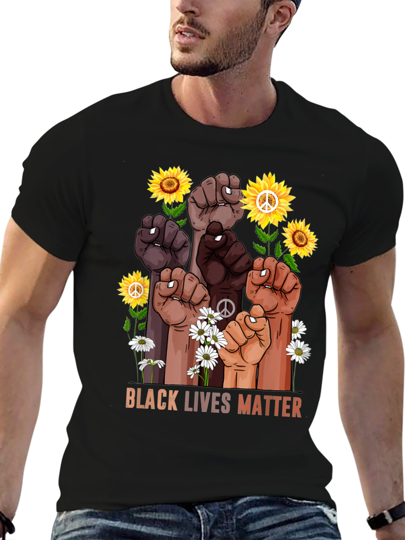 BLM Fist Flowers Graphic T-Shirt