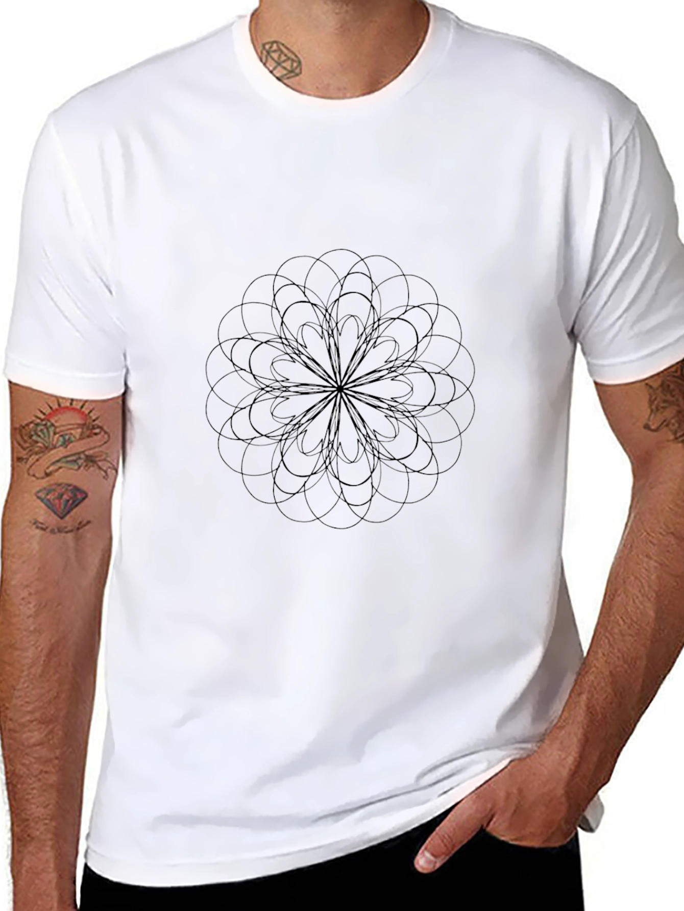 Abstract Geometric Flower Graphic Black T-Shirt
