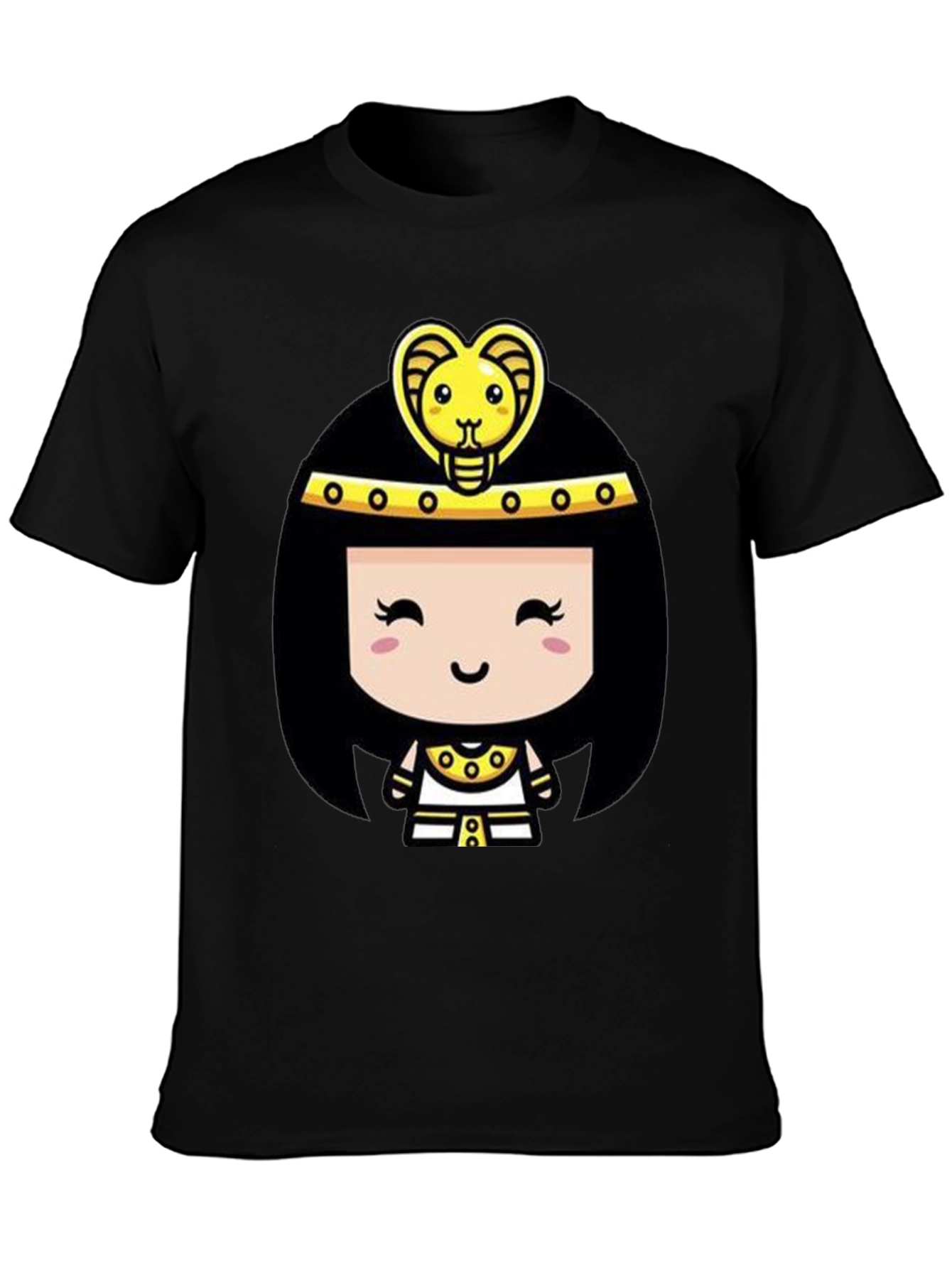 Egyptian Queen Cartoon Graphic Tee - Black Cotton T-Shirt