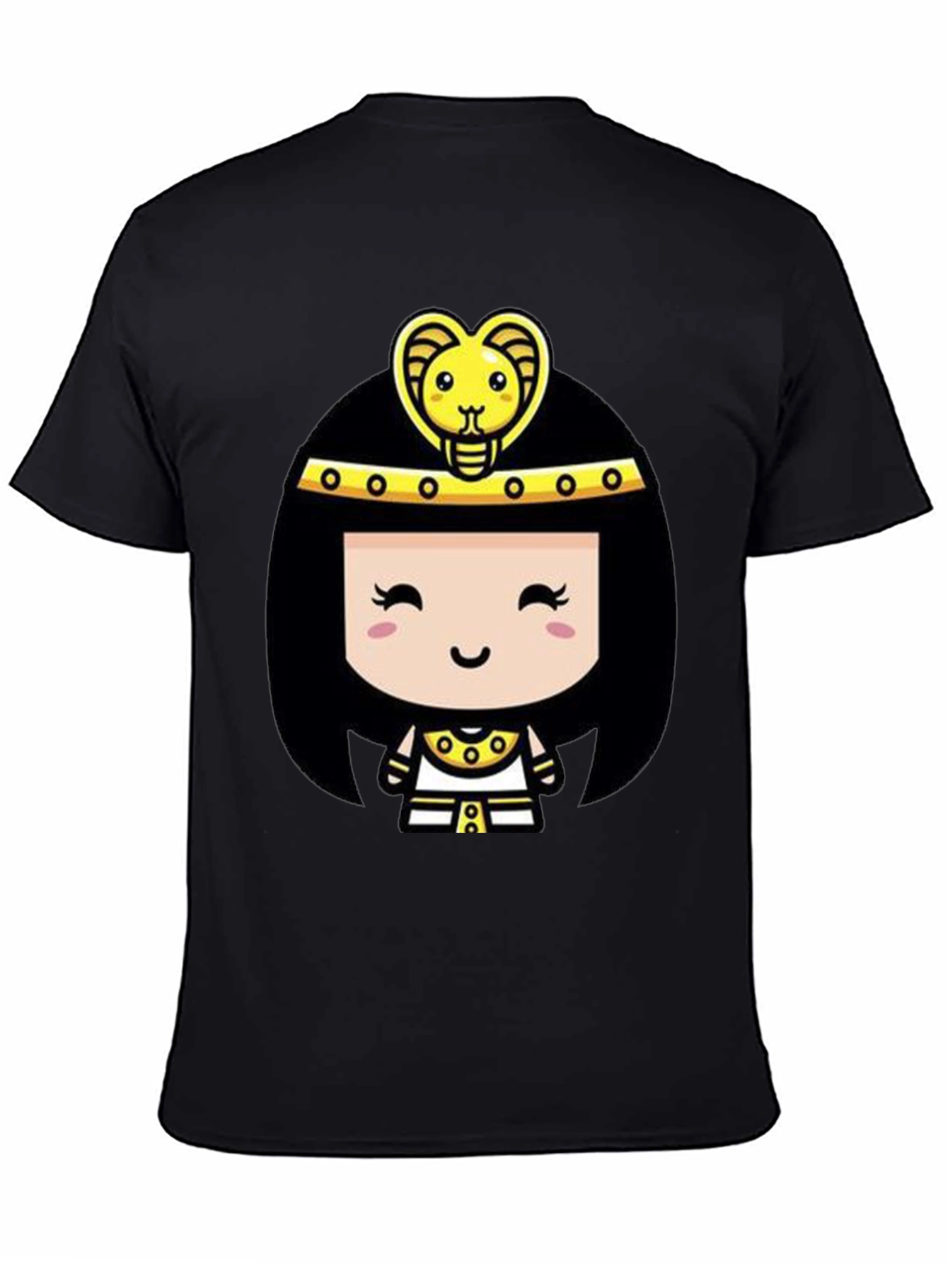 Egyptian Queen Cartoon Graphic Tee - Black Cotton T-Shirt