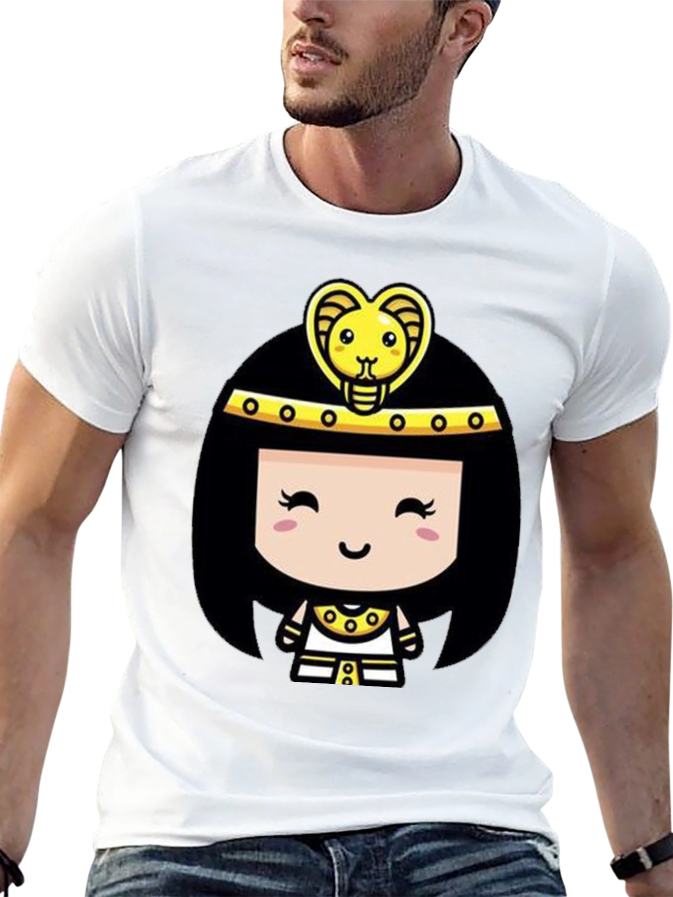 Egyptian Queen Cartoon Graphic Tee - Black Cotton T-Shirt