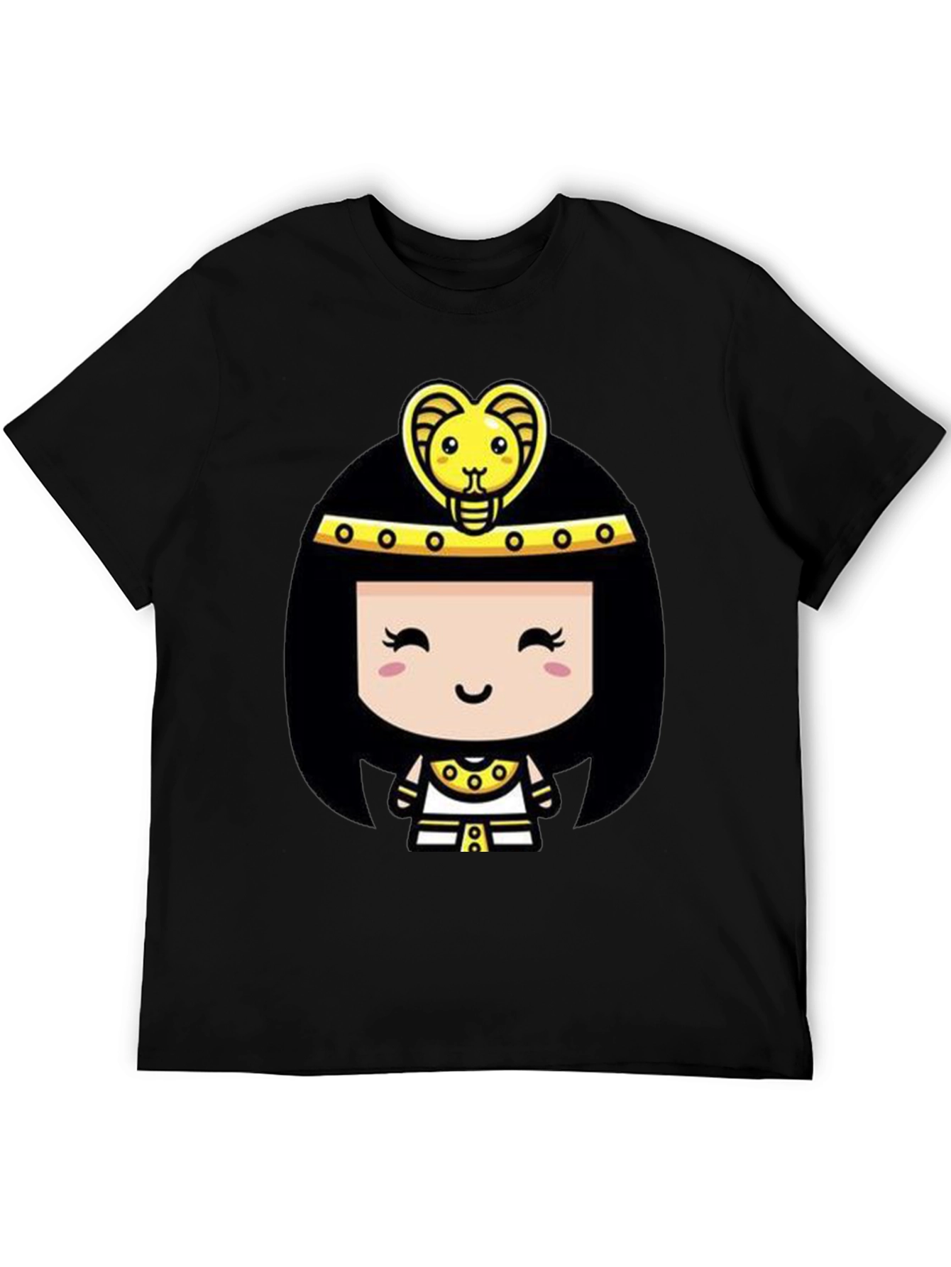Egyptian Queen Cartoon Graphic Tee - Black Cotton T-Shirt
