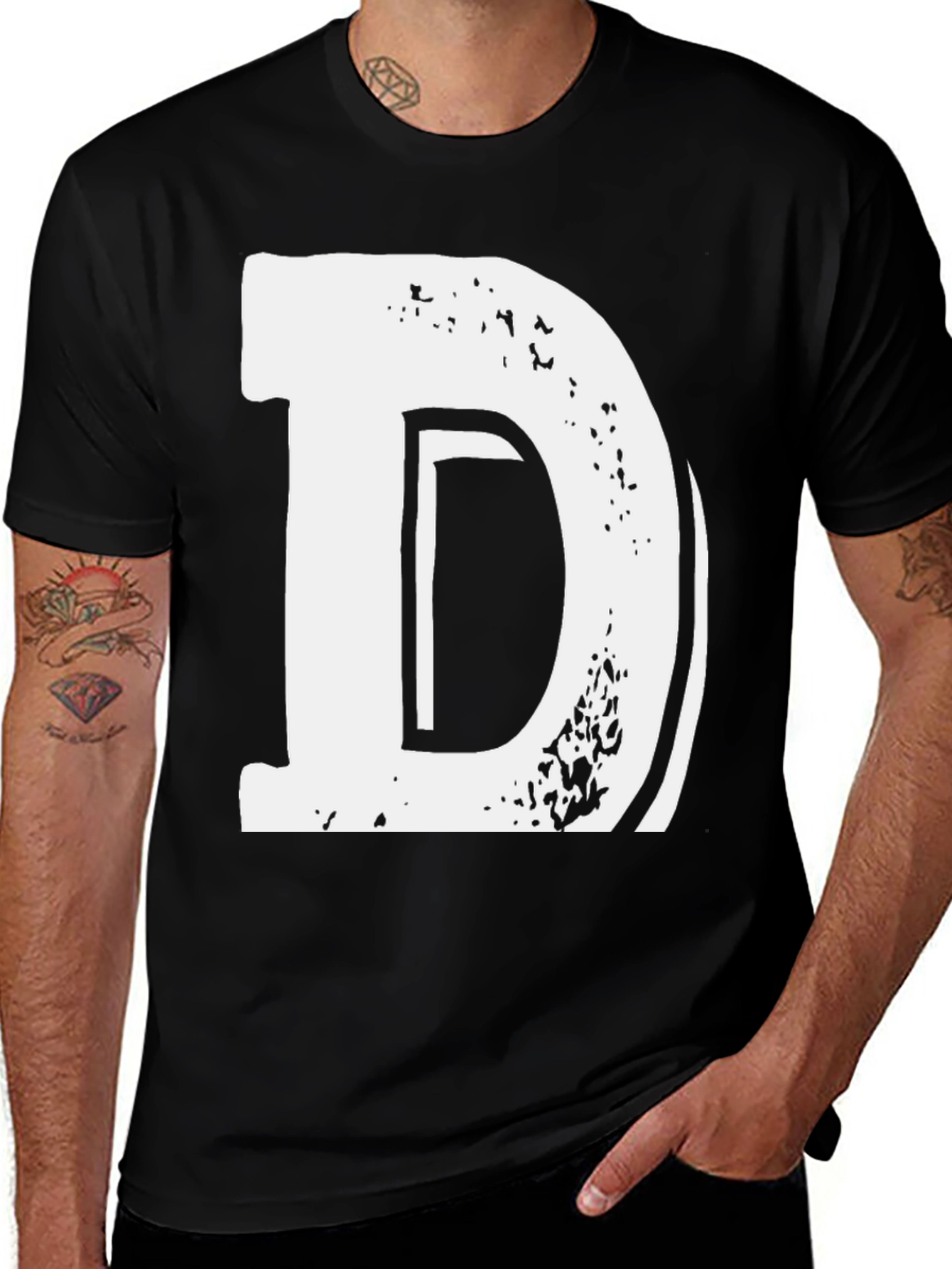 Bold Letter D Graphic Tee - Casual Black T-Shirt