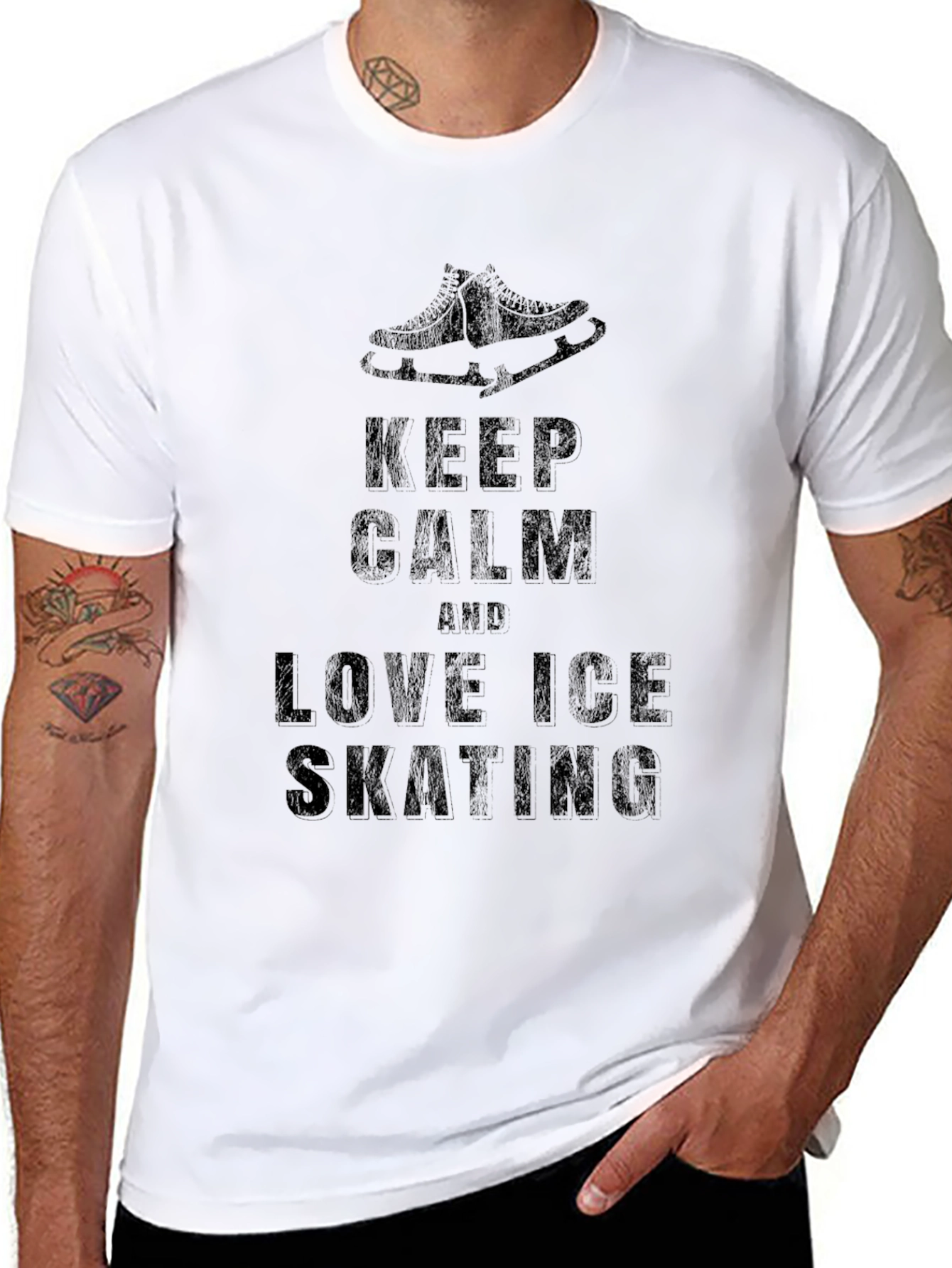 Keep Calm Love Ice Skating Black Graphic T-Shirt