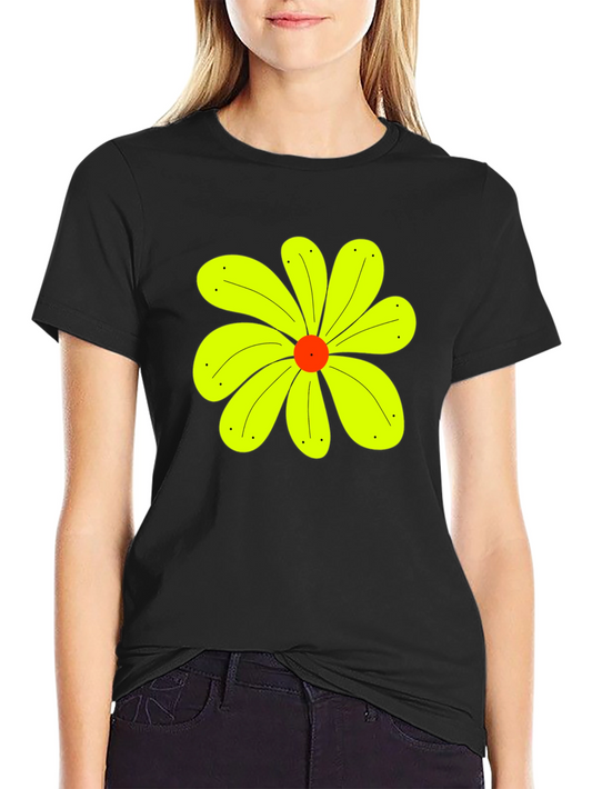 Black T-Shirt with Yellow Flower Graphic