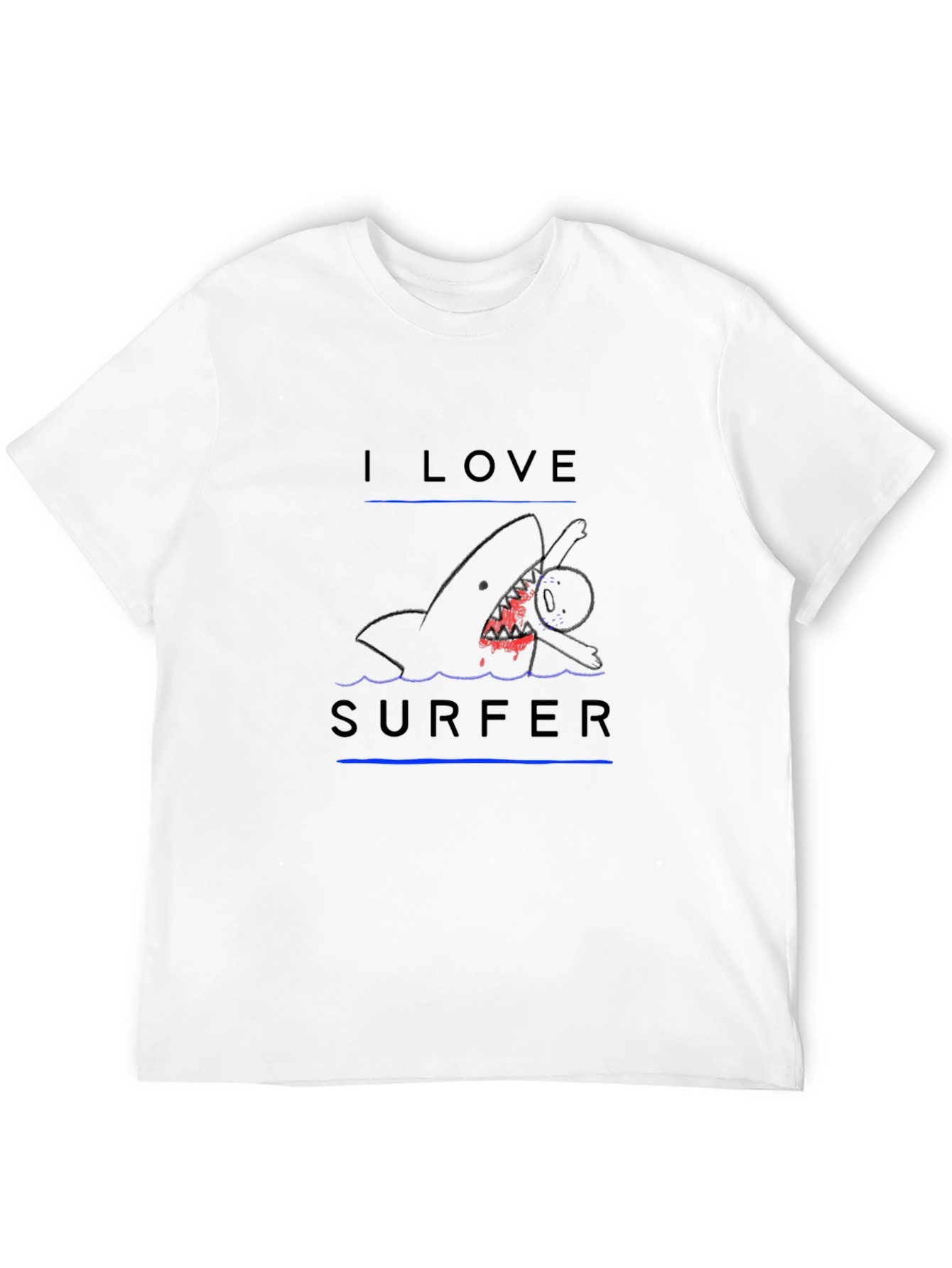 I Love Surfer Black T-Shirt - Shark Attack Design