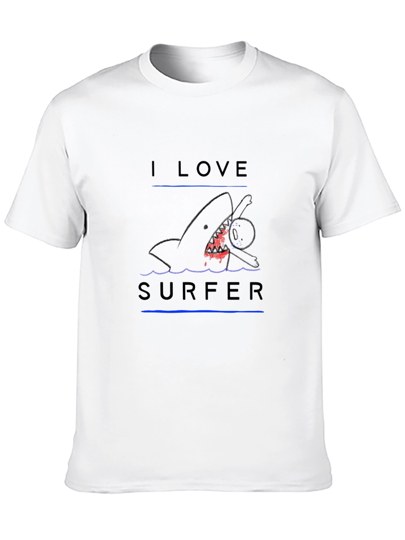 I Love Surfer Black T-Shirt - Shark Attack Design