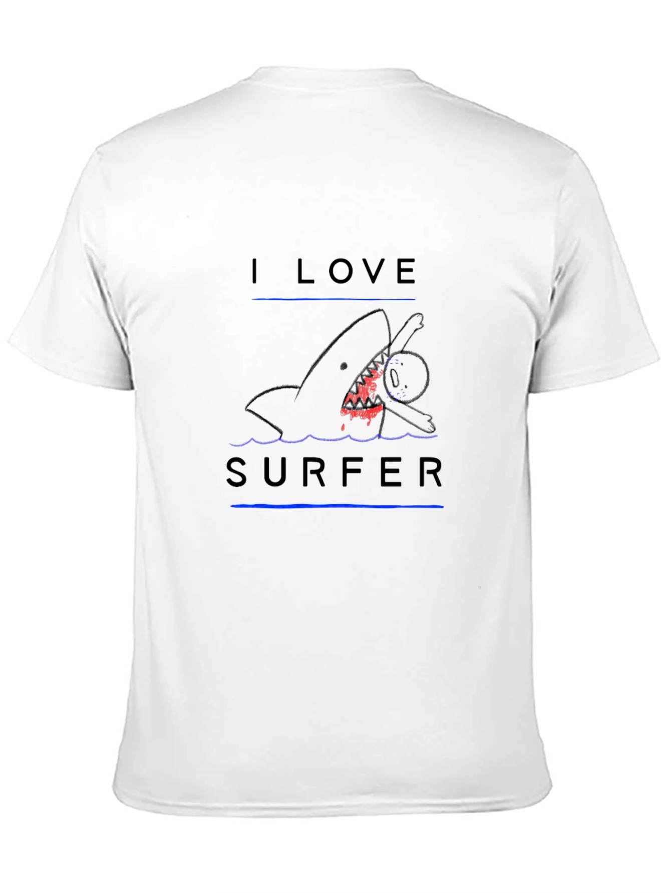 I Love Surfer Black T-Shirt - Shark Attack Design