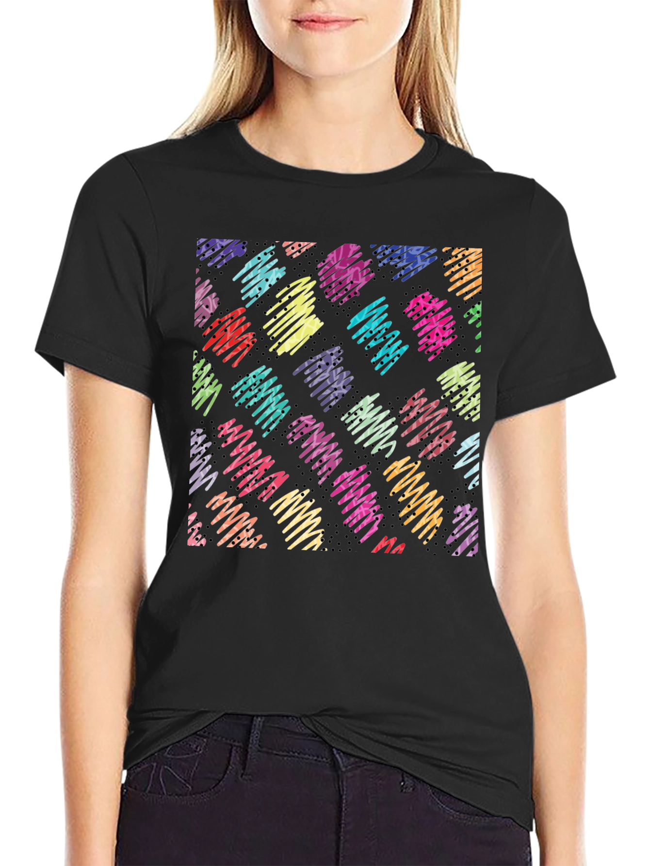 Abstract Scribble Pattern Black T-Shirt