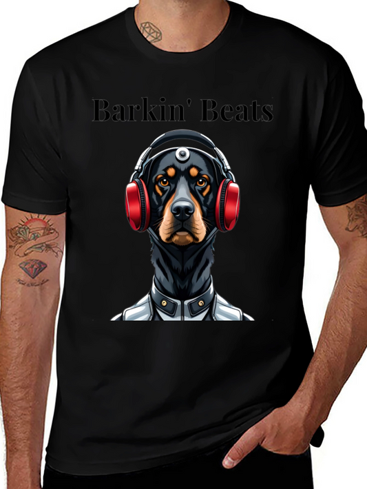 Barkin Beats Black T-Shirt - Dog with Headphones