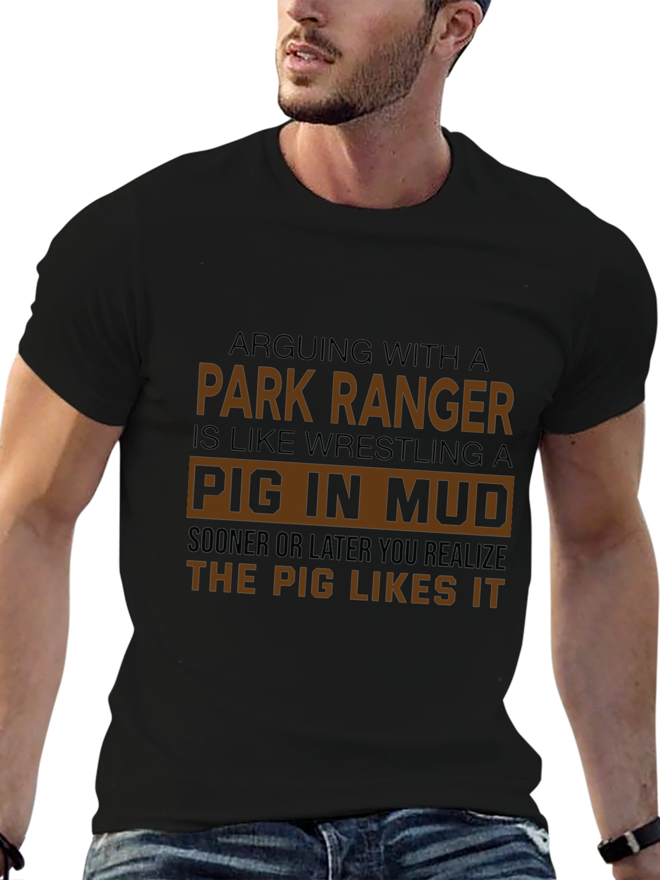 Park Ranger Pig in Mud Graphic Tee