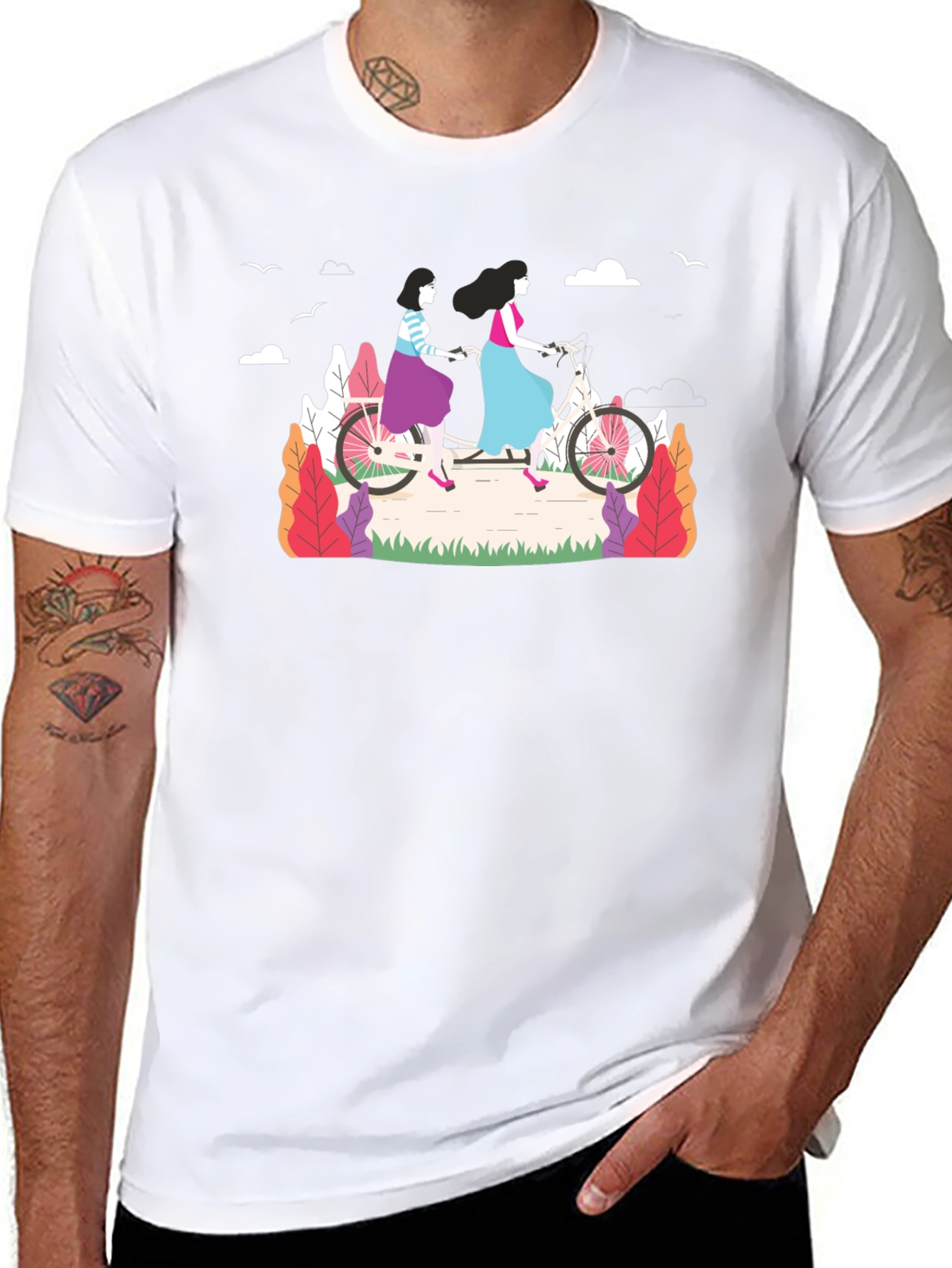 Stylish Womens Tandem Bike Graphic Tee - Black