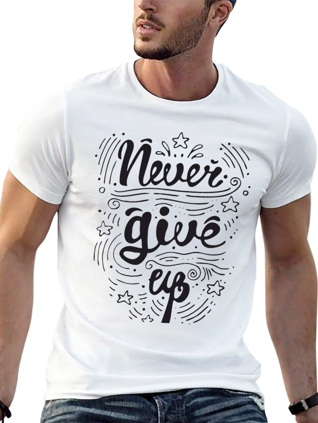 Never Give Up Black Graphic Tee