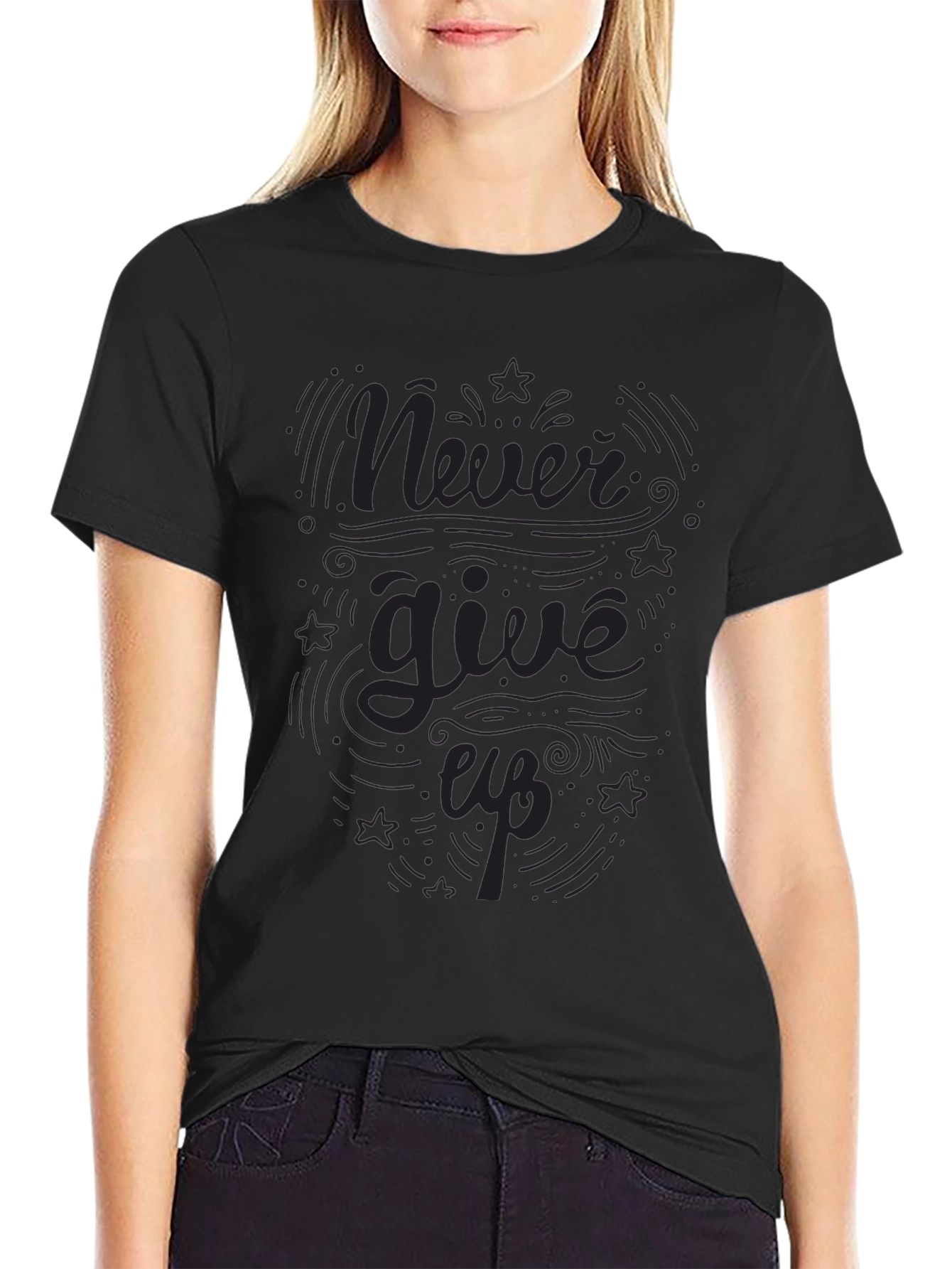 Never Give Up Black Graphic Tee