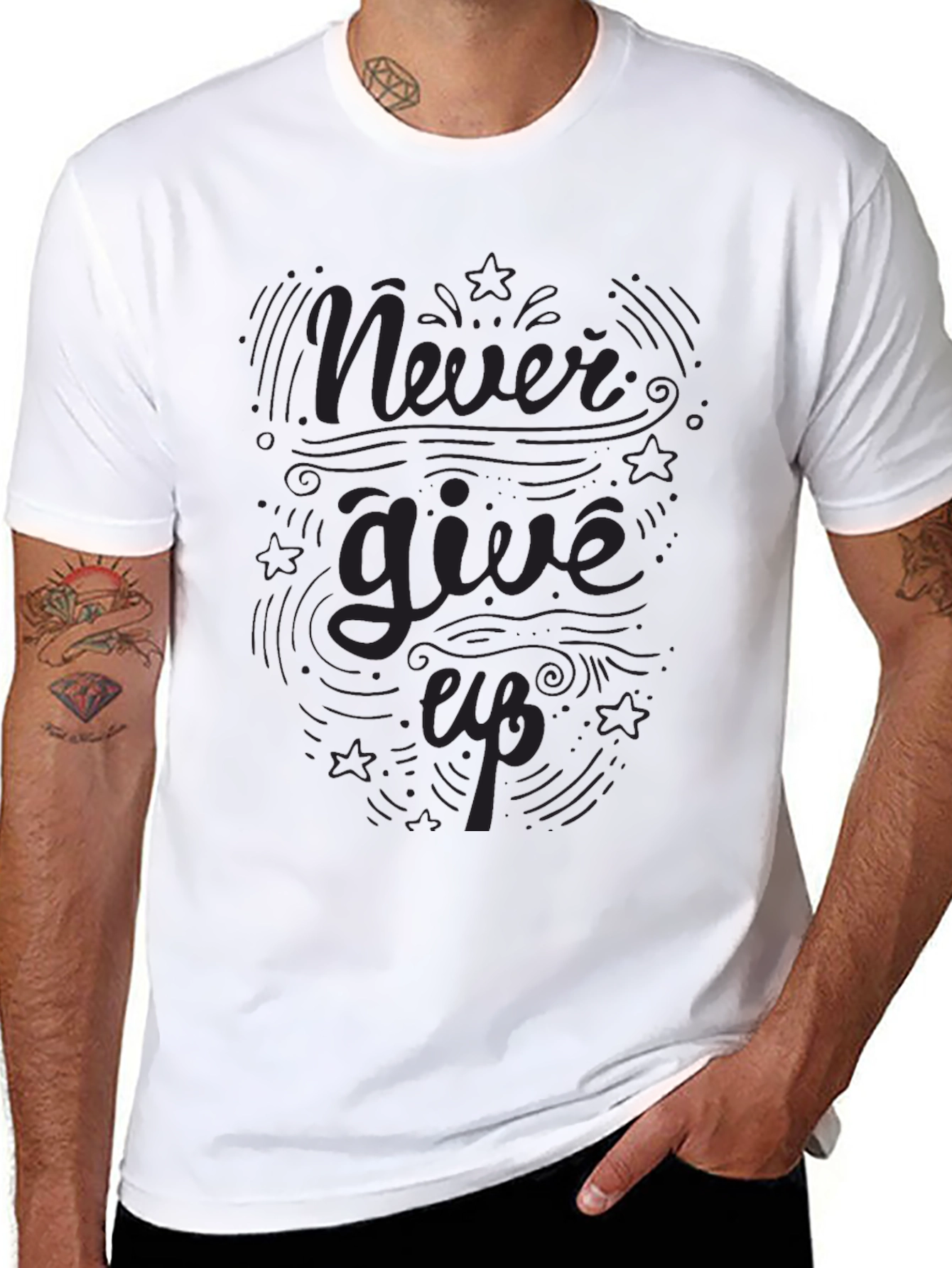 Never Give Up Black Graphic Tee