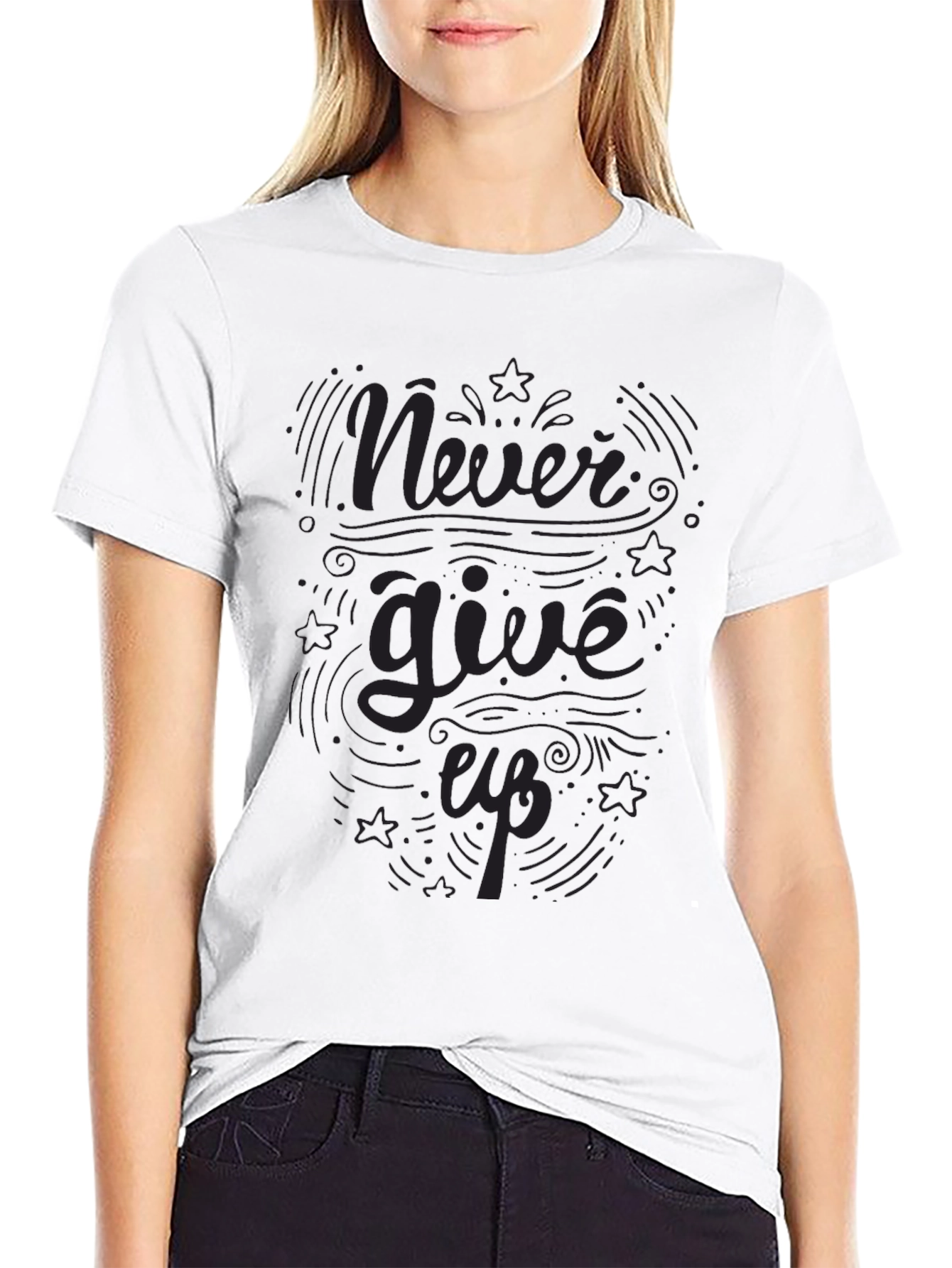Never Give Up Black Graphic Tee