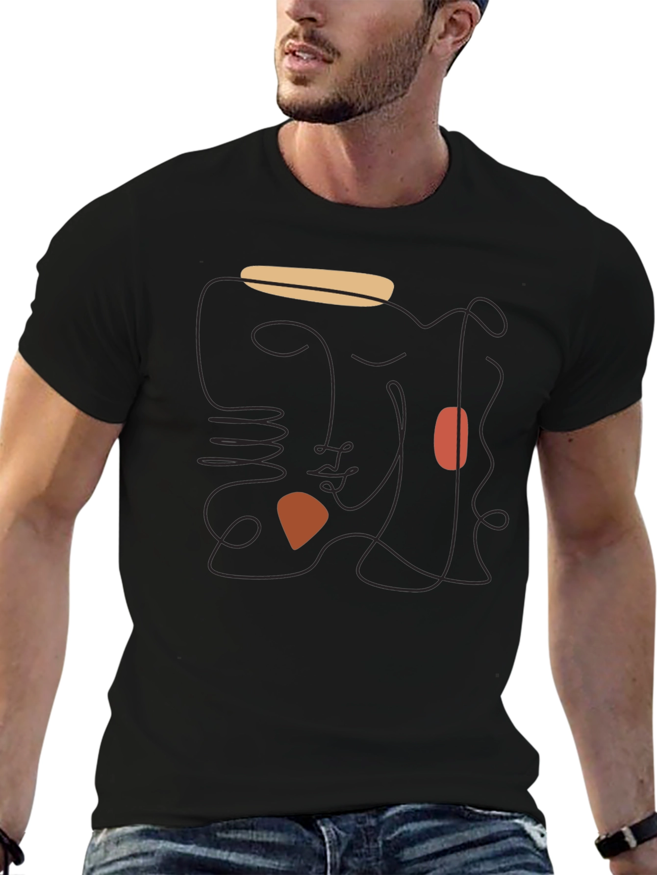 Abstract Face Graphic Black T-Shirt