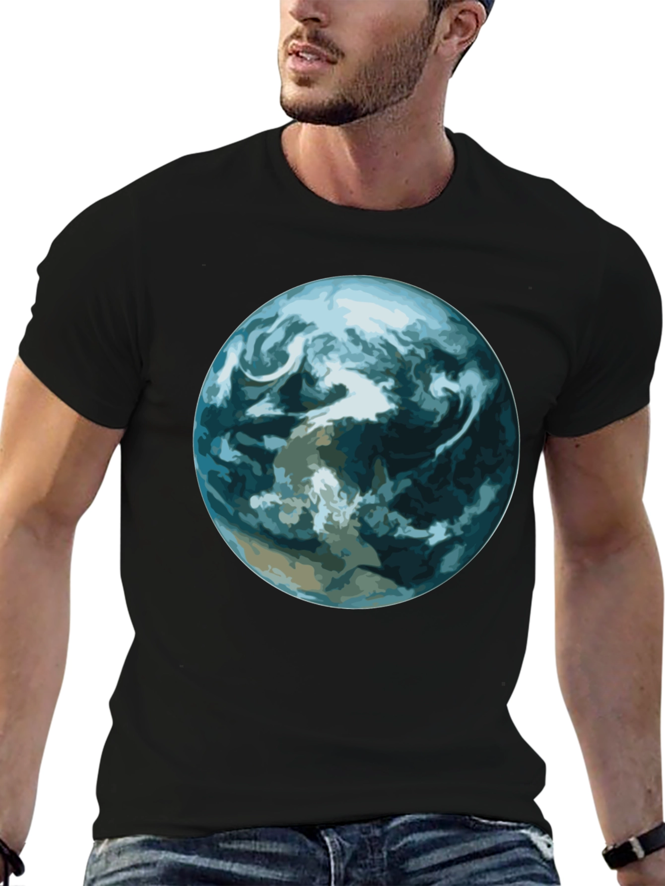 Earth Graphic Print Black T-Shirt