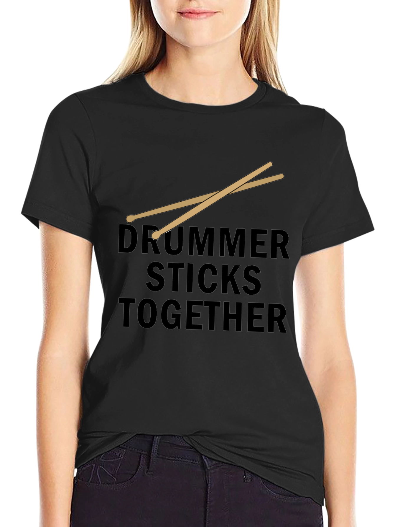 Drummer Sticks Together Black Graphic T-Shirt