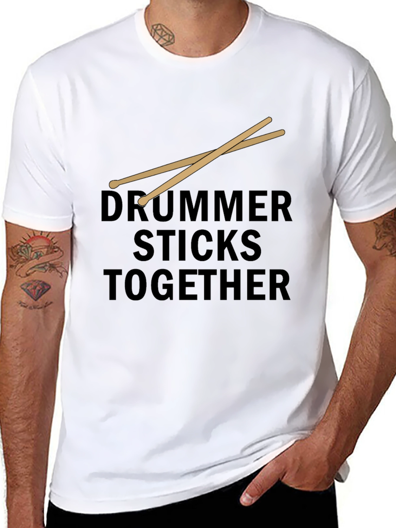 Drummer Sticks Together Black Graphic T-Shirt