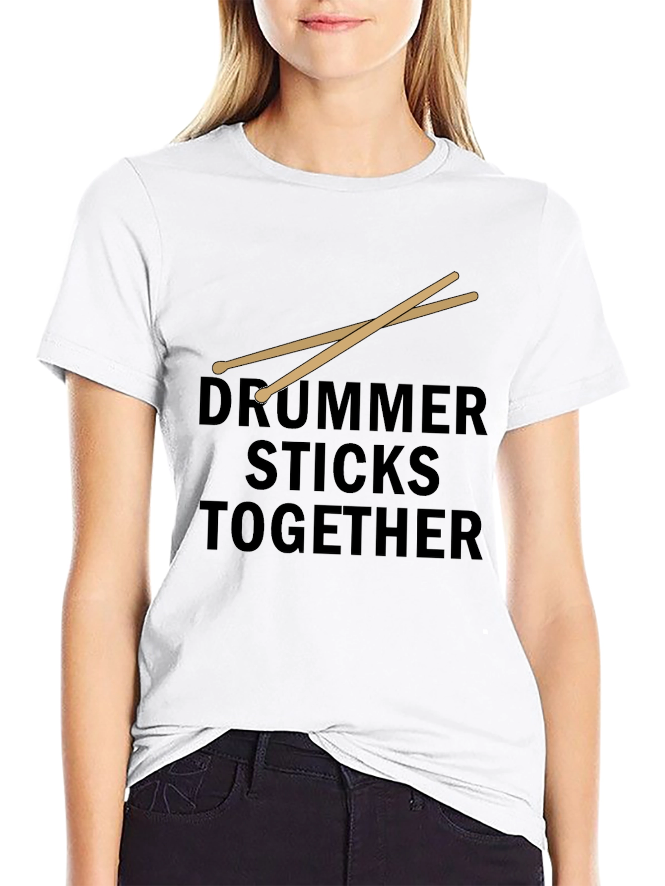 Drummer Sticks Together Black Graphic T-Shirt