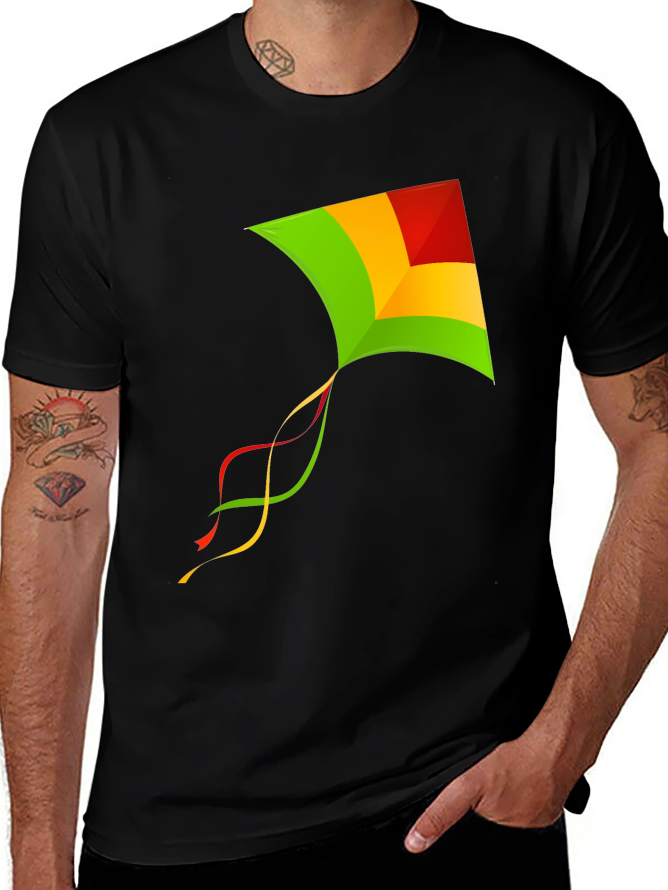 Kite Graphic Tee - Stylish Mens Black T-Shirt