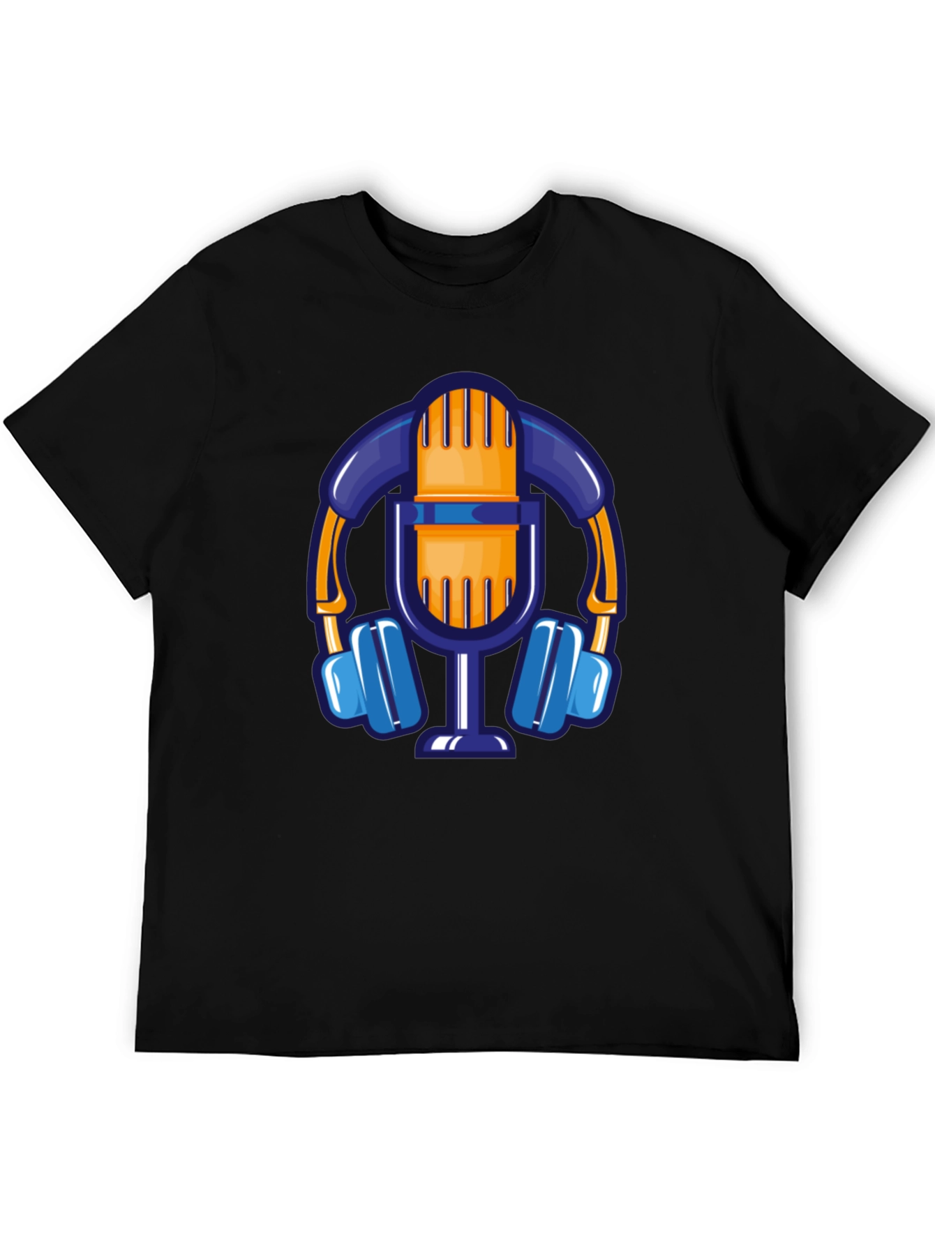 Cartoon Microphone & Headphone Graphic T-Shirt