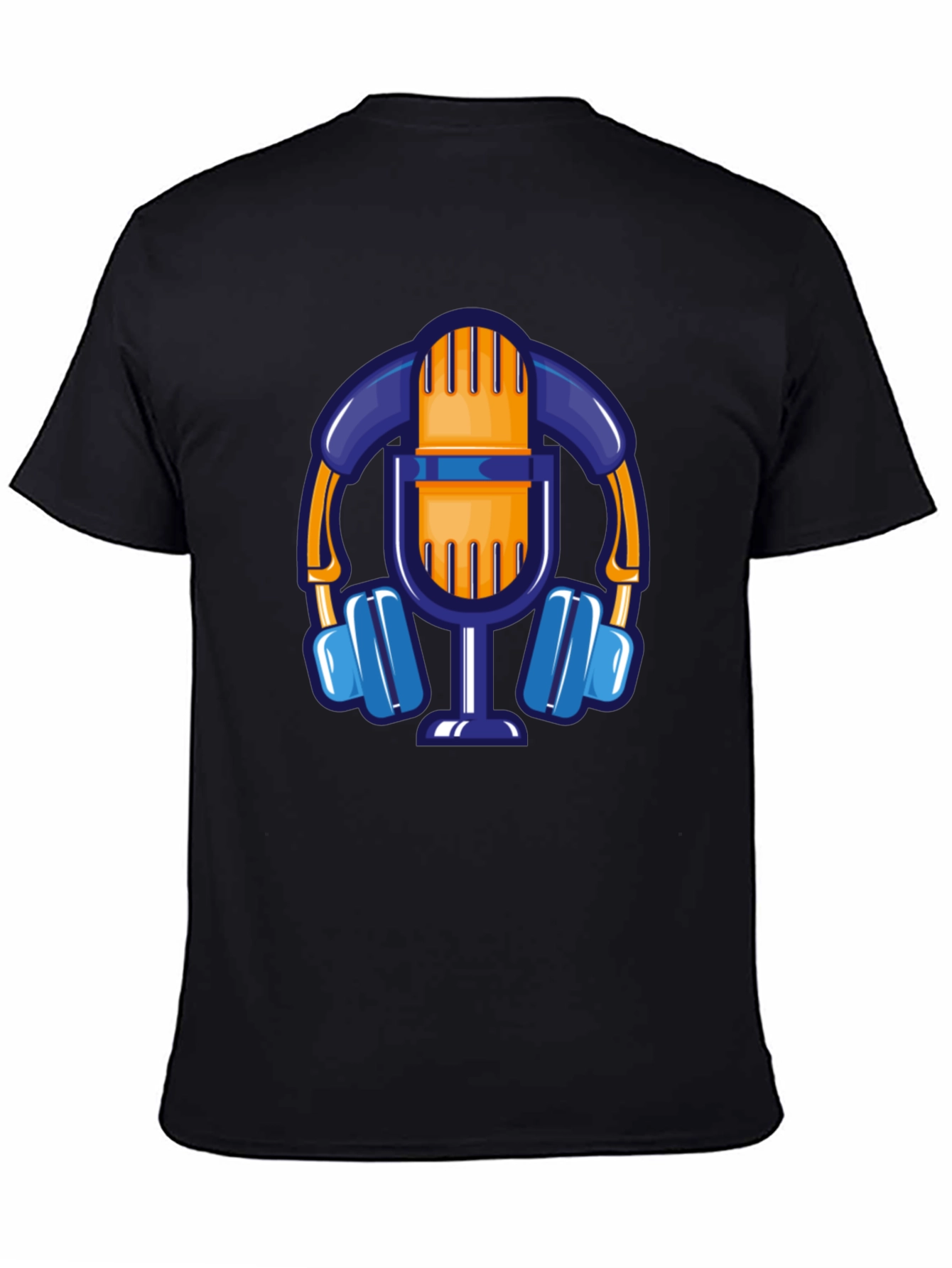 Cartoon Microphone & Headphone Graphic T-Shirt