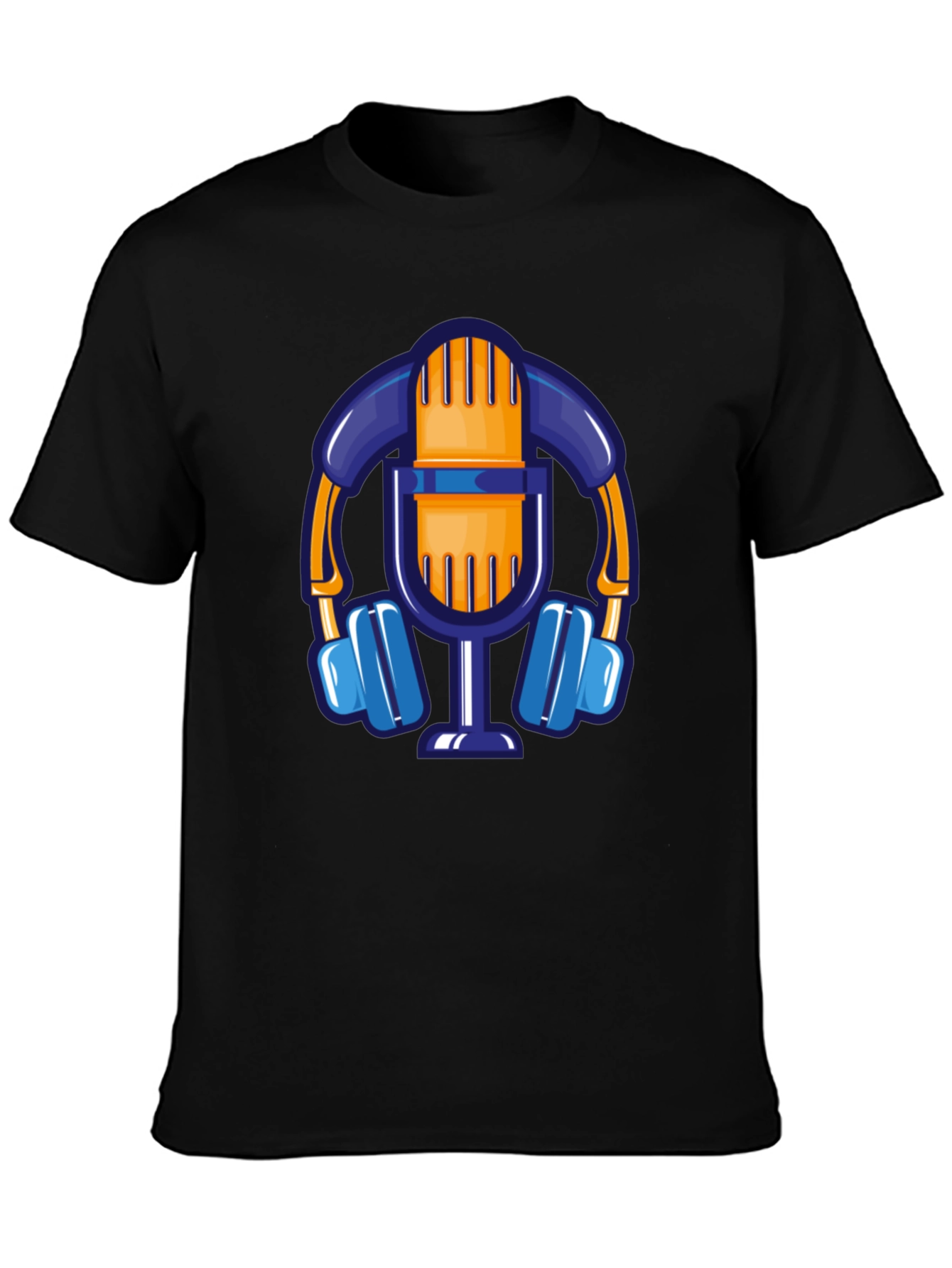 Cartoon Microphone & Headphone Graphic T-Shirt
