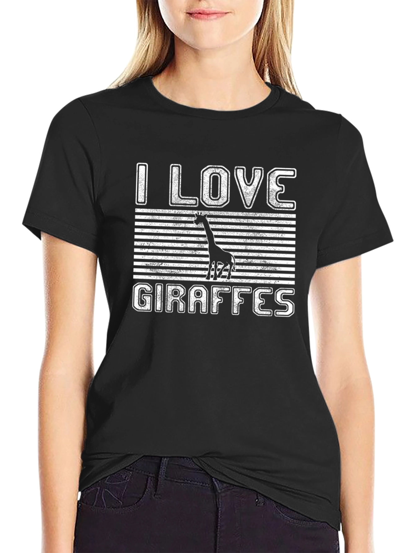 I Love Giraffes Black Graphic T-Shirt
